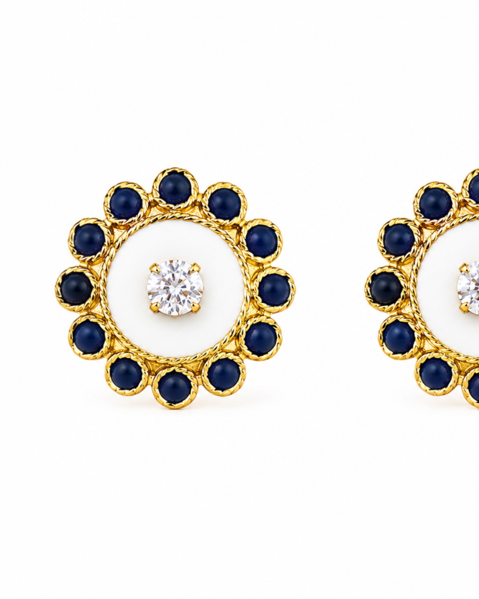 Blue and White Snail Earrings in Gold-Plated Silver
