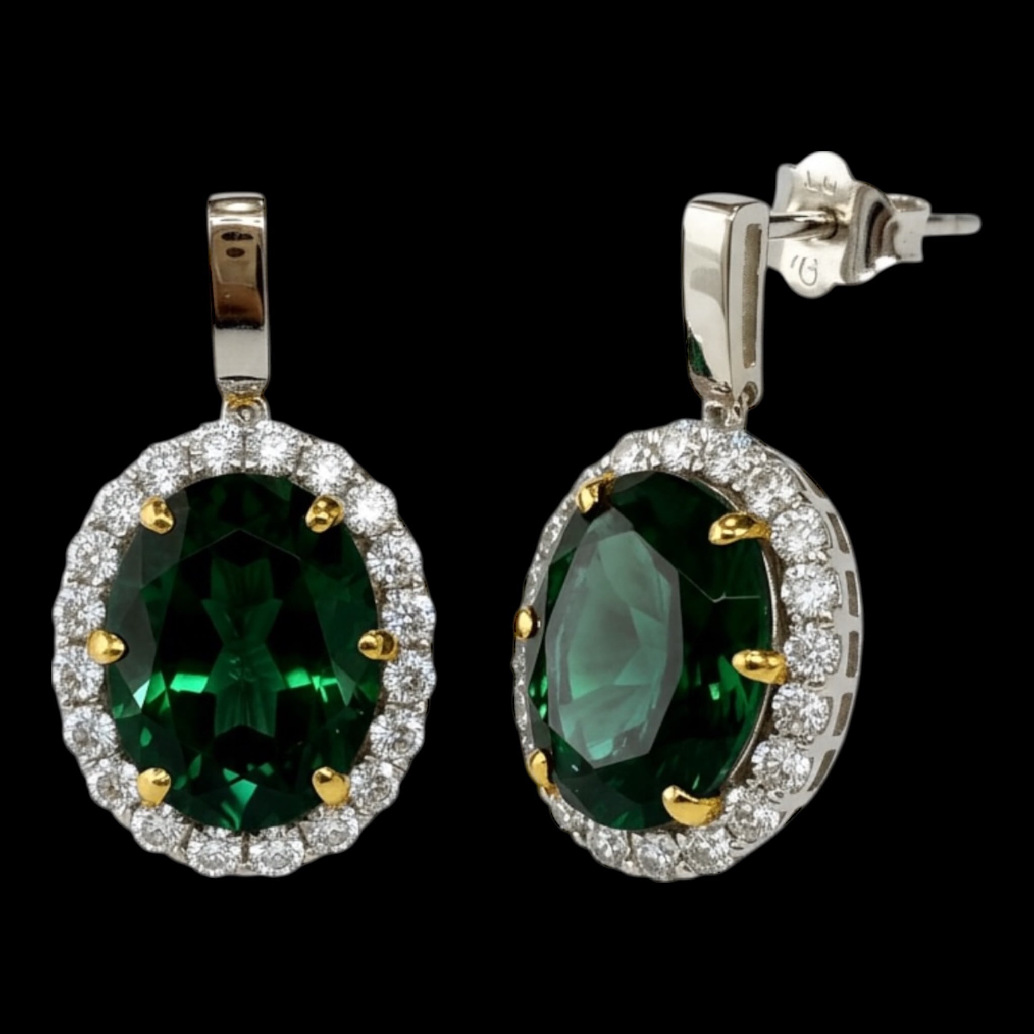 Brincos Lady Di Verdes em Prata e Ouro