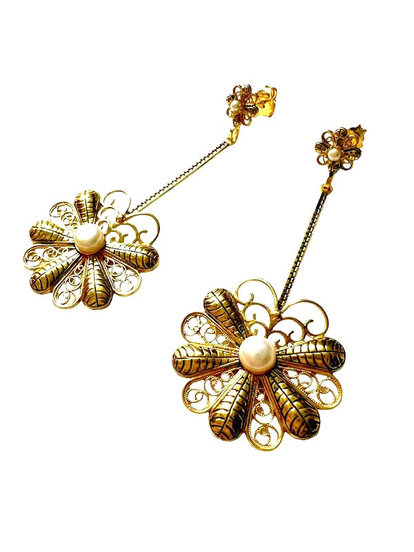 Filigree Flower Earrings in Gold Plated Silver