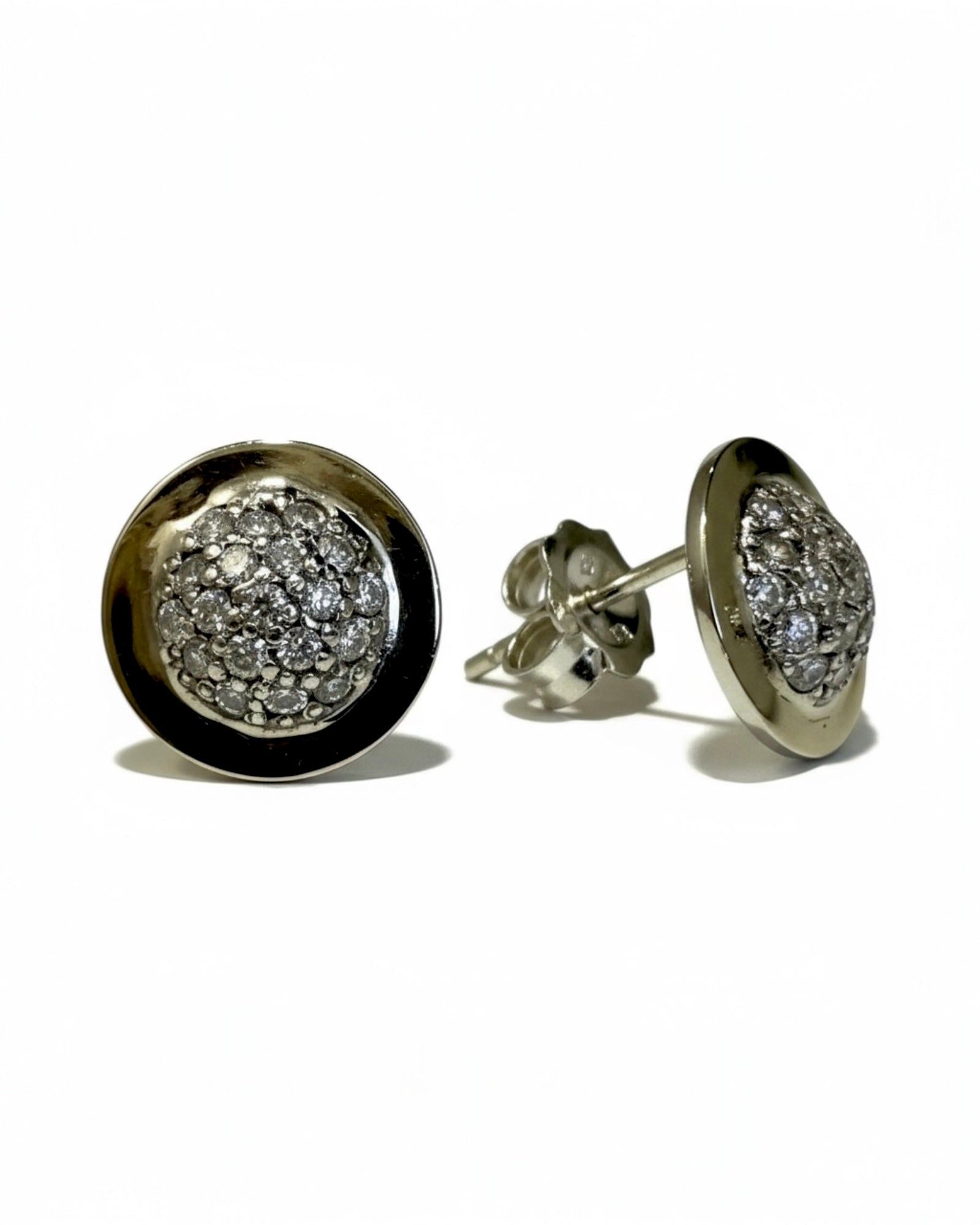 Round Earrings with Sparkle in Silver and Gold
