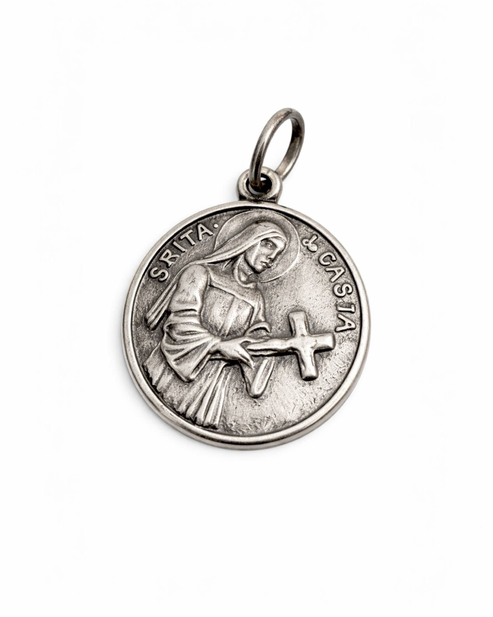 Medalha Santa Rita de Cássia em Prata Branca