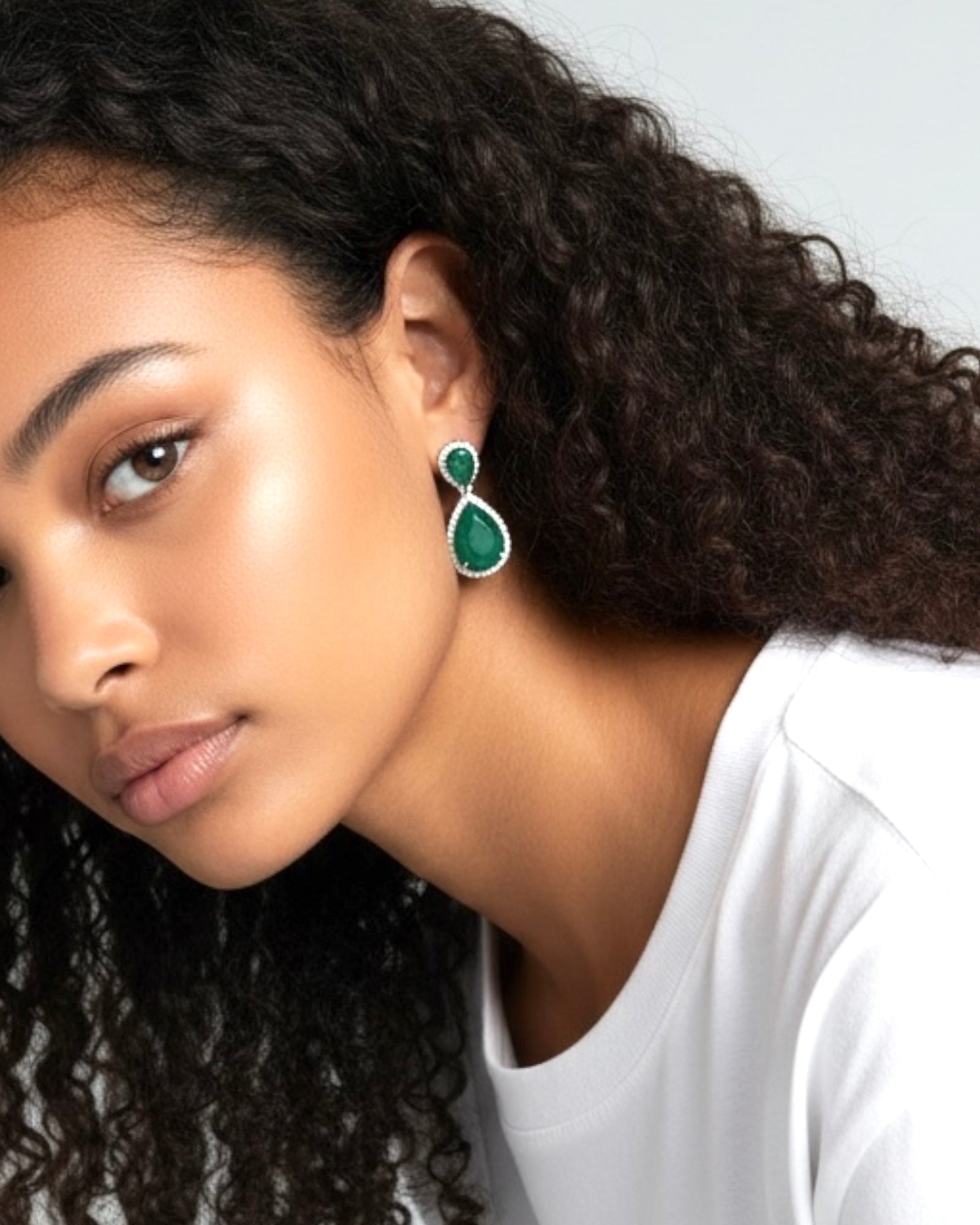 Green Teardrop Earrings in Silver