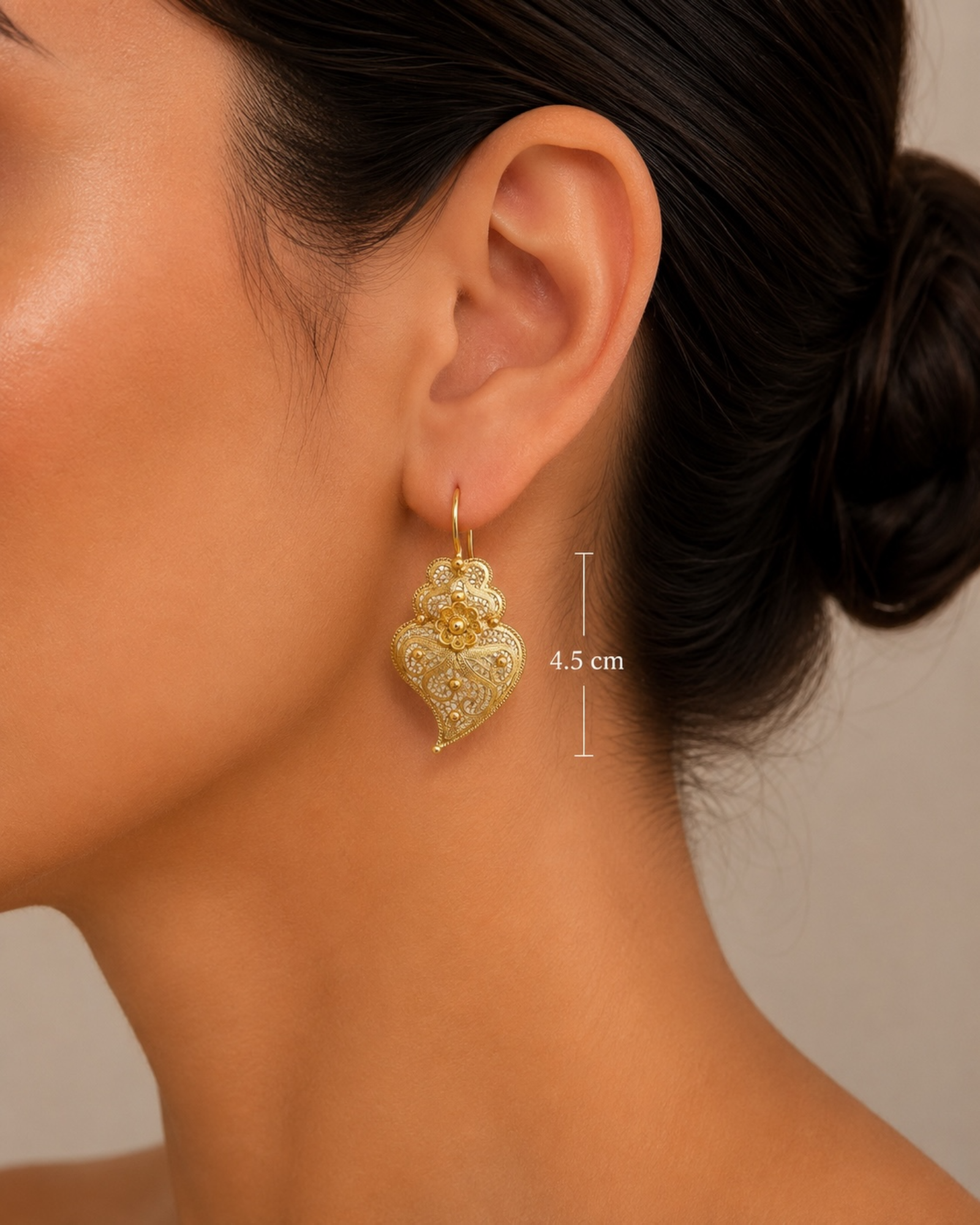 Viana Heart Filigree Earrings in Gold-Plated Silver