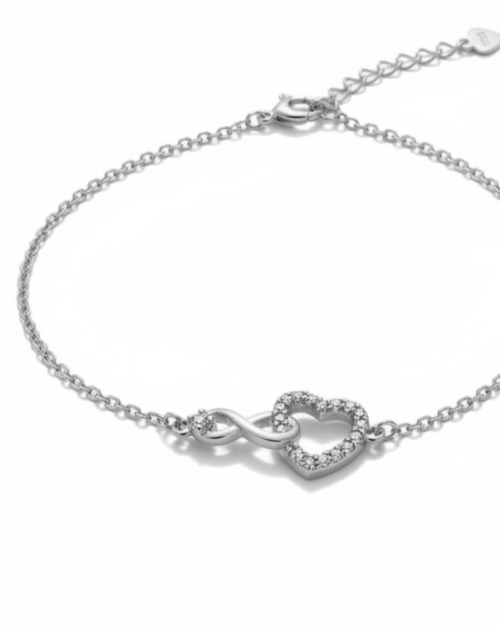 Pulseira Infinito e Coração em Prata