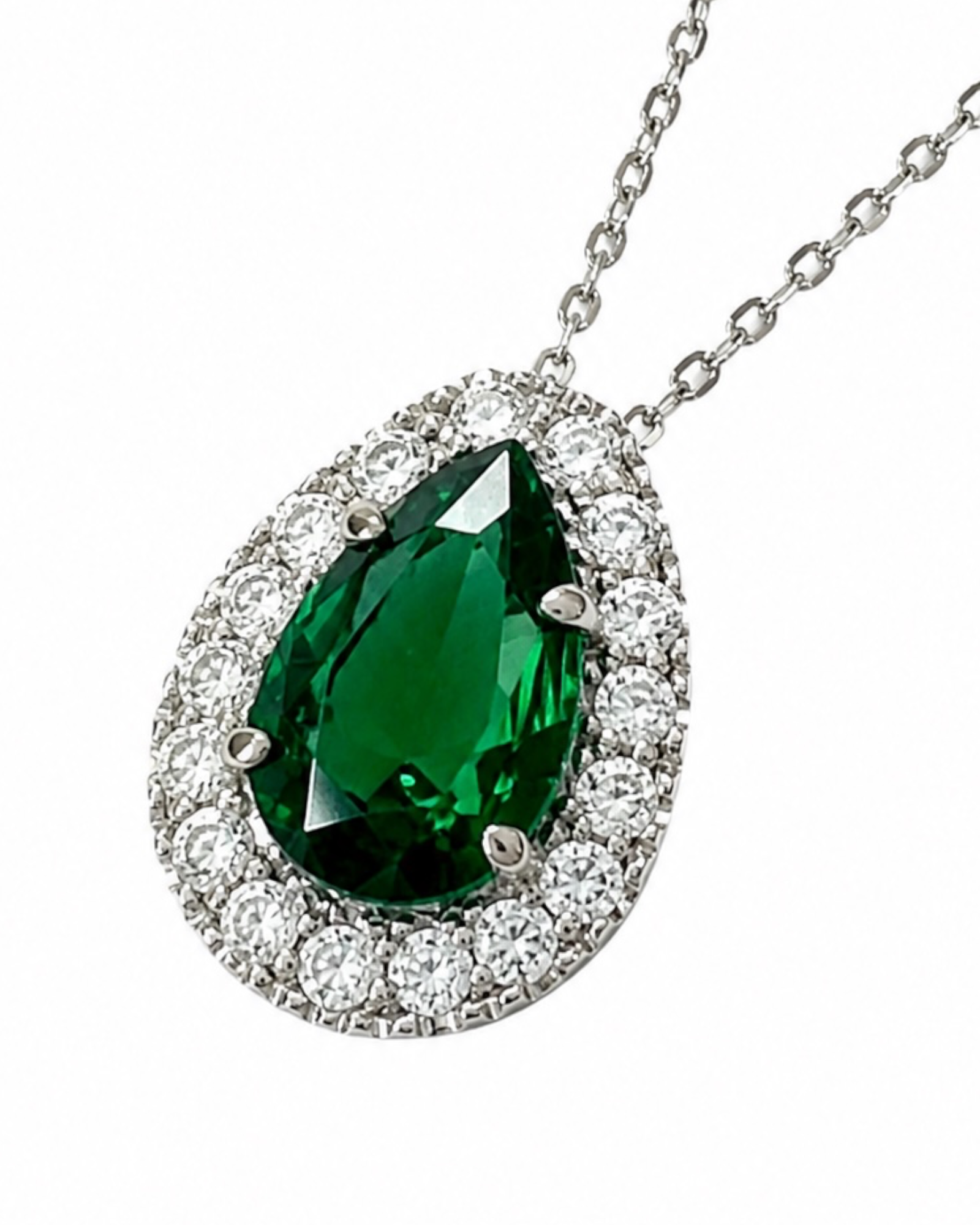Green Teardrop Necklace in Silver and Gold