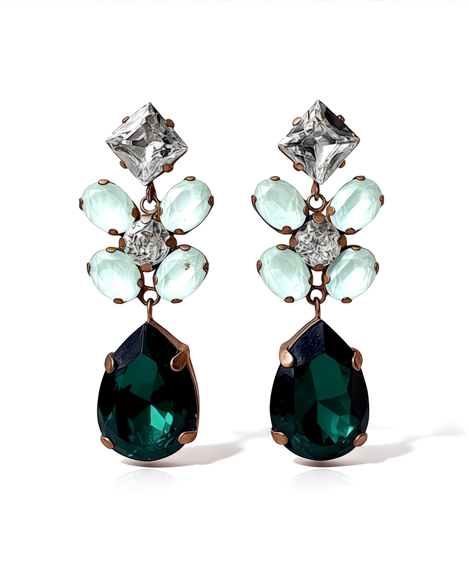 Green and Rose Silver Earrings