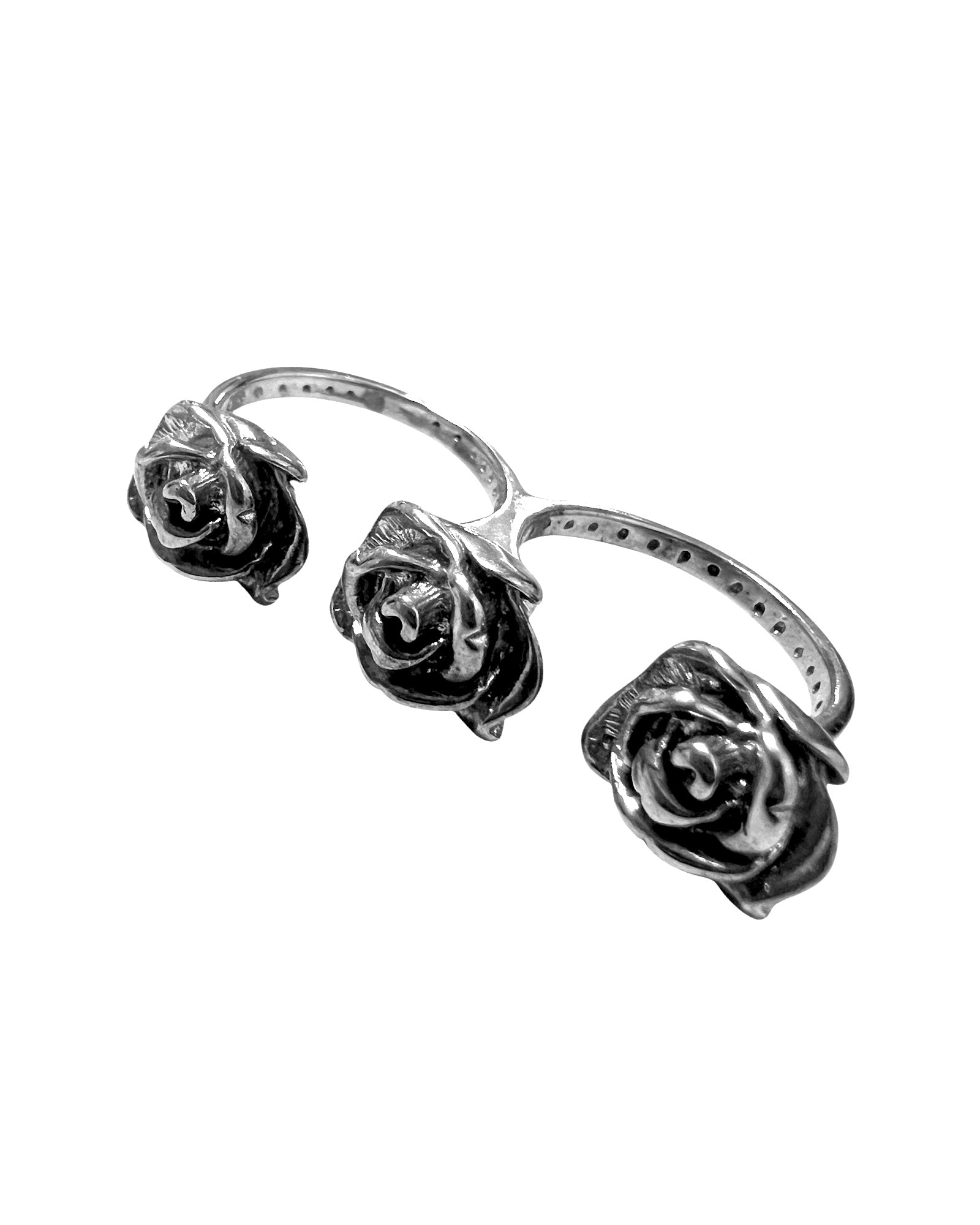 Double Silver Flower Ring