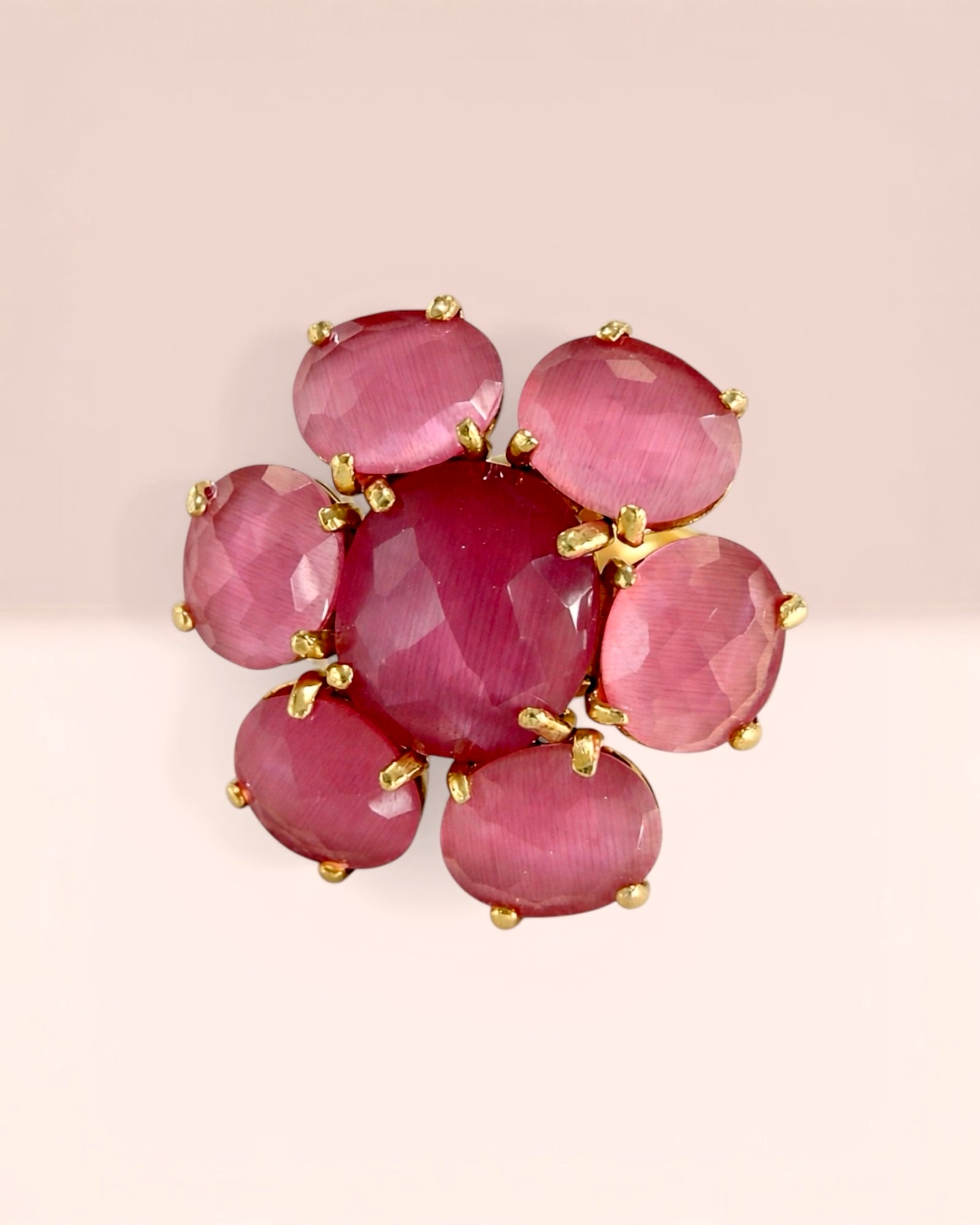 Anel Flor Cor-de-Rosa em Prata Rosa