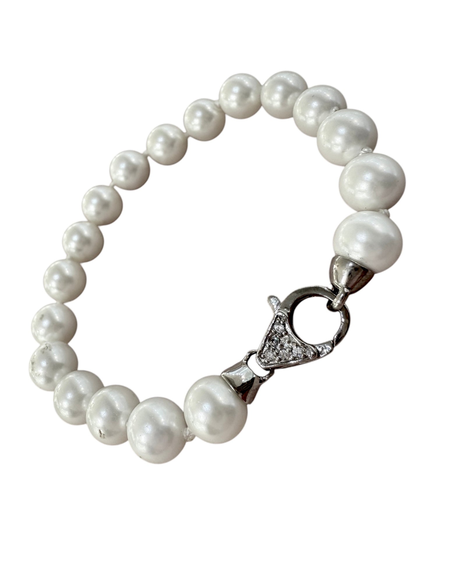 Pulseira Coração com Pérolas em Prata Branca