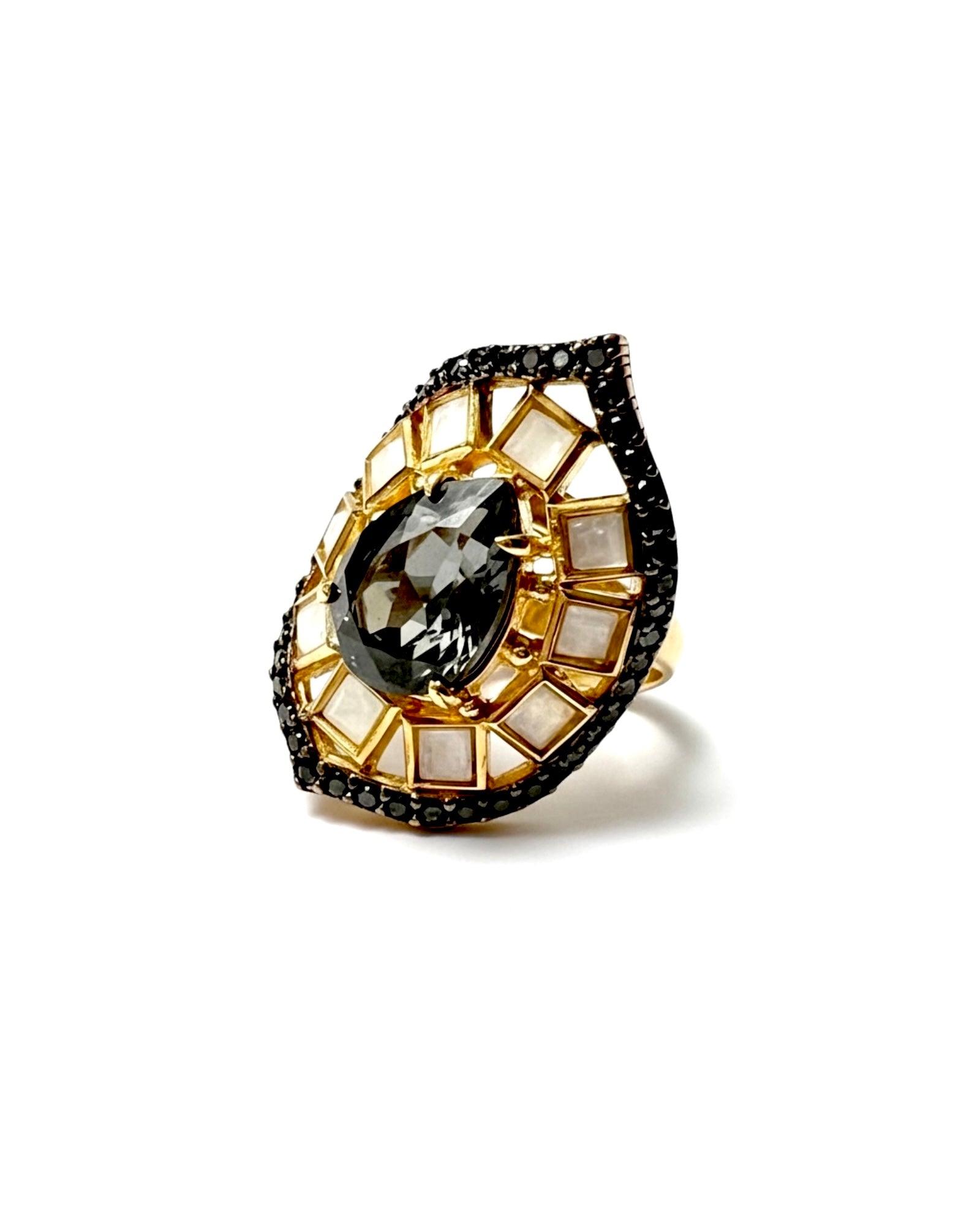 Anel Gota preta e branca em prata