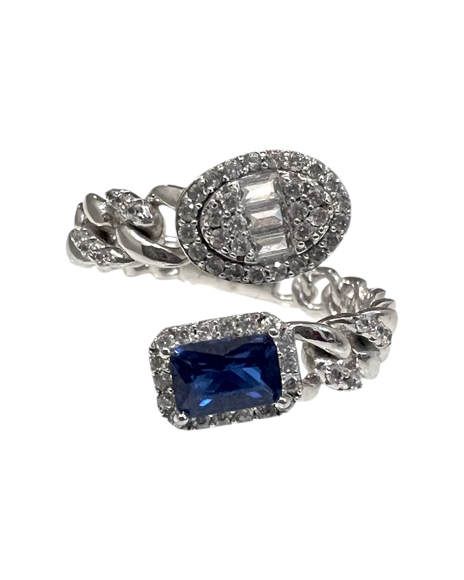 Anel Cor Azul em Prata