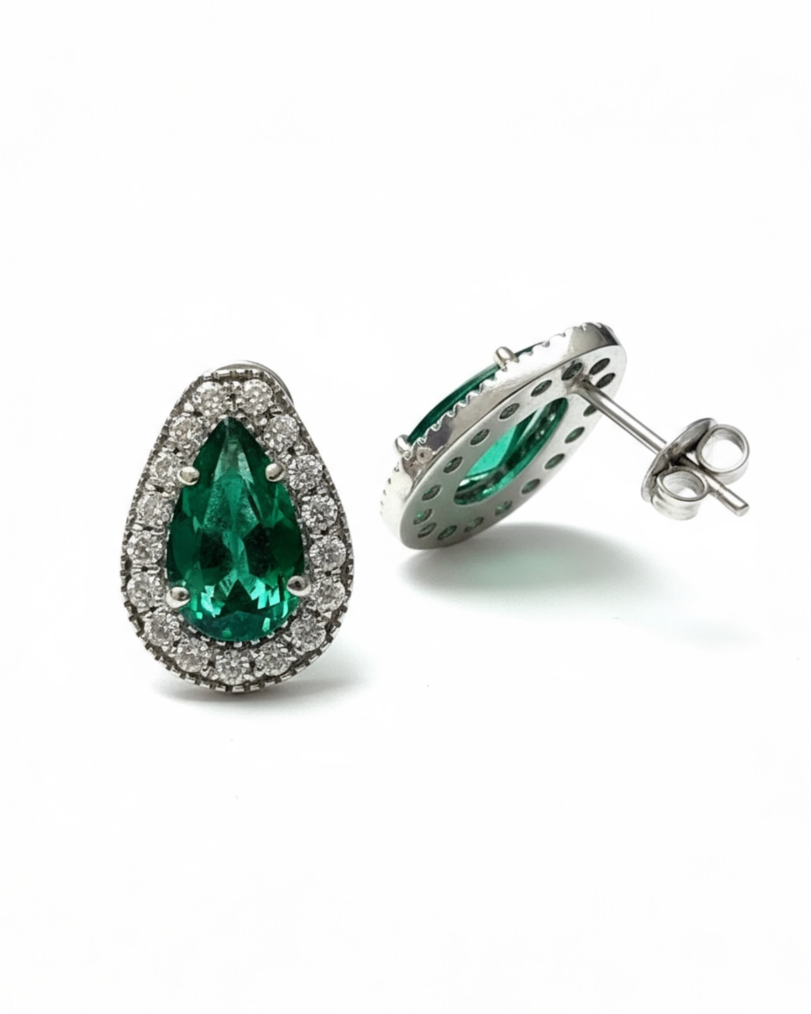 Brincos Gotas Verdes em Prata e Ouro