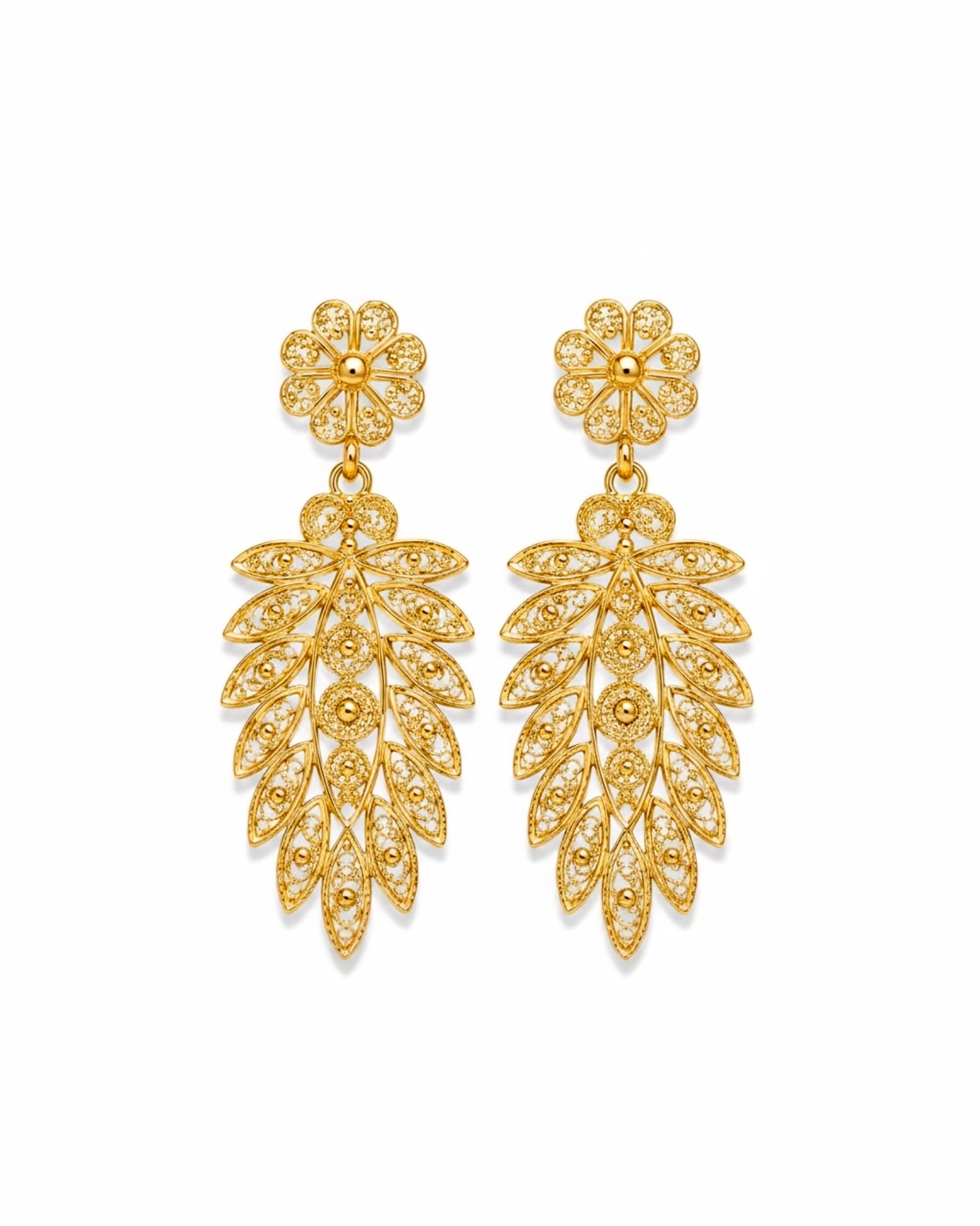Filigree Leaf Earrings in Gold-Plated Silver