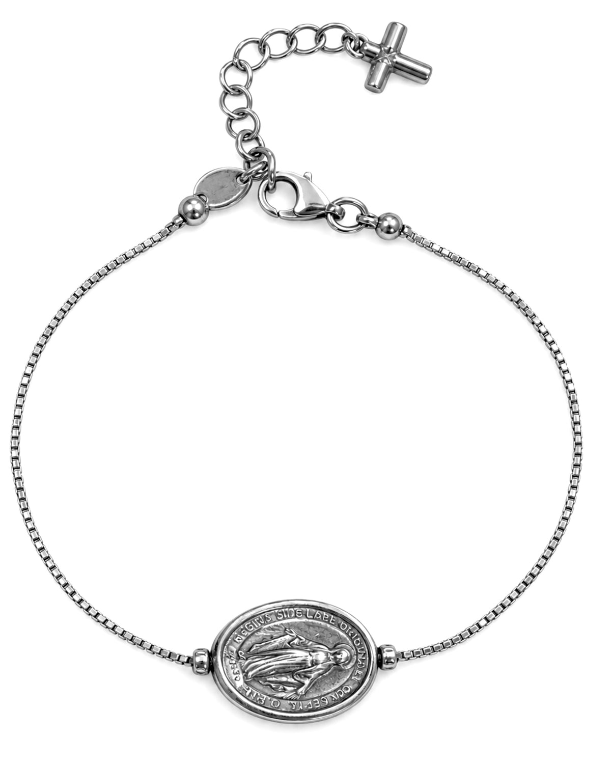 Pulseira com Sra. das Graças e Cruz em Prata