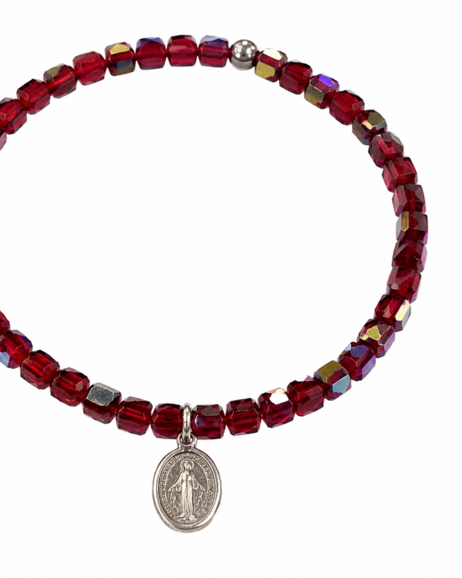 Our Lady of Grace bracelet with stones in silver.