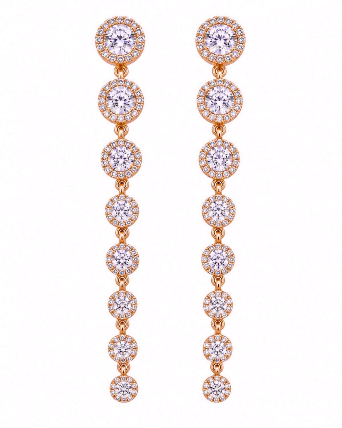 Rose gold earrings with gradient glitter.