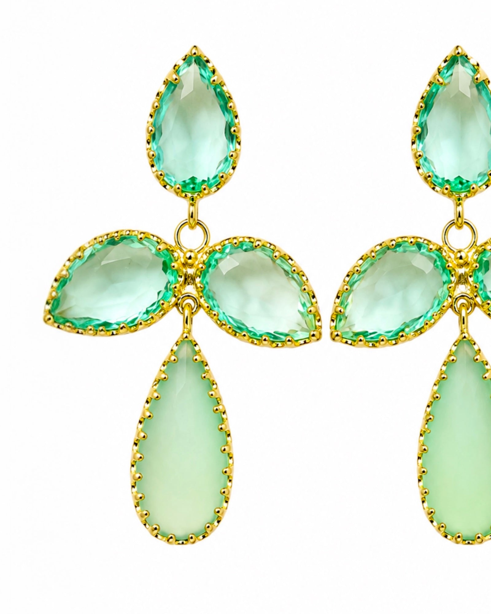 Light Green Teardrop Earrings in Gold-Plated Silver