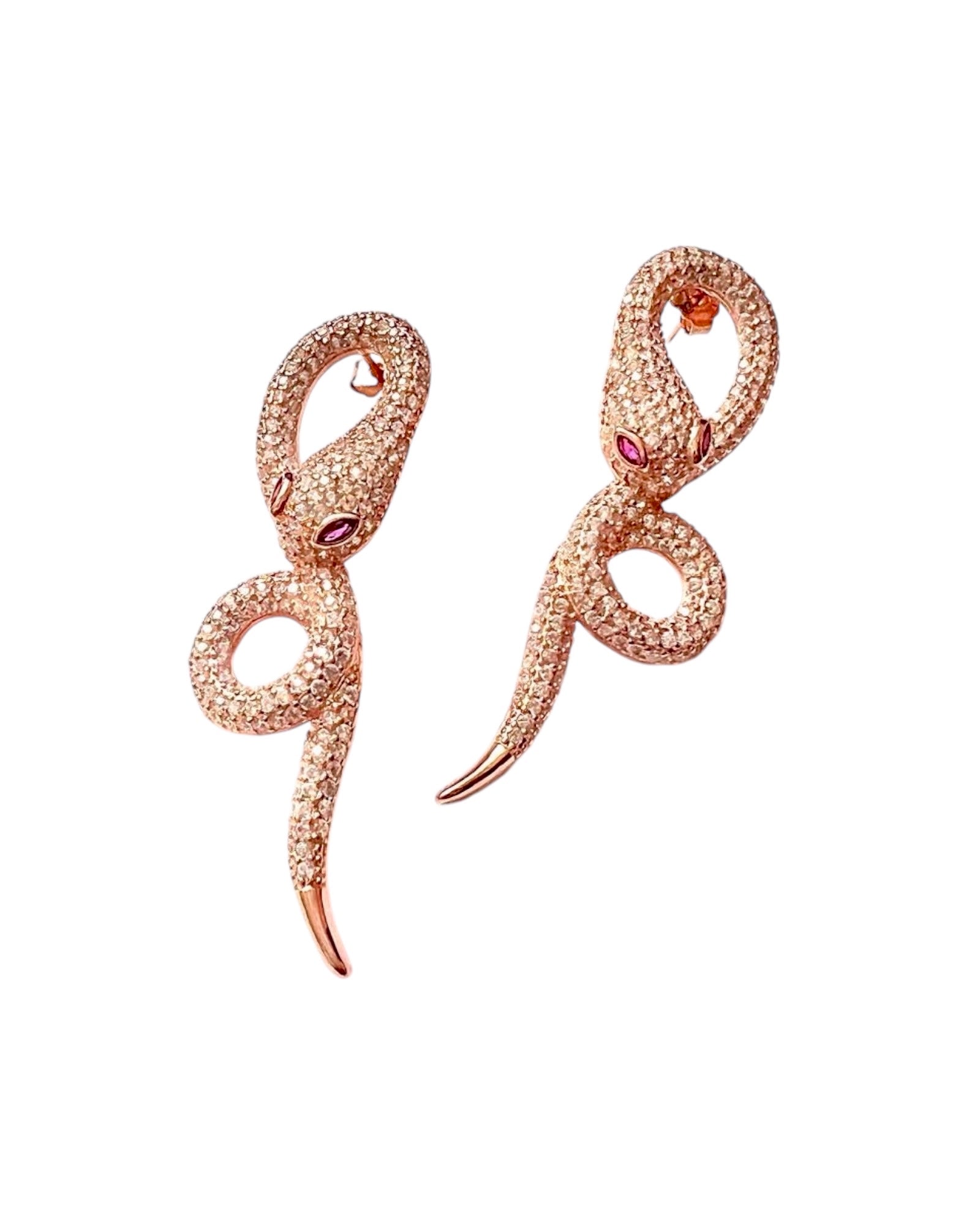 Snake Earrings in Pink Silver
