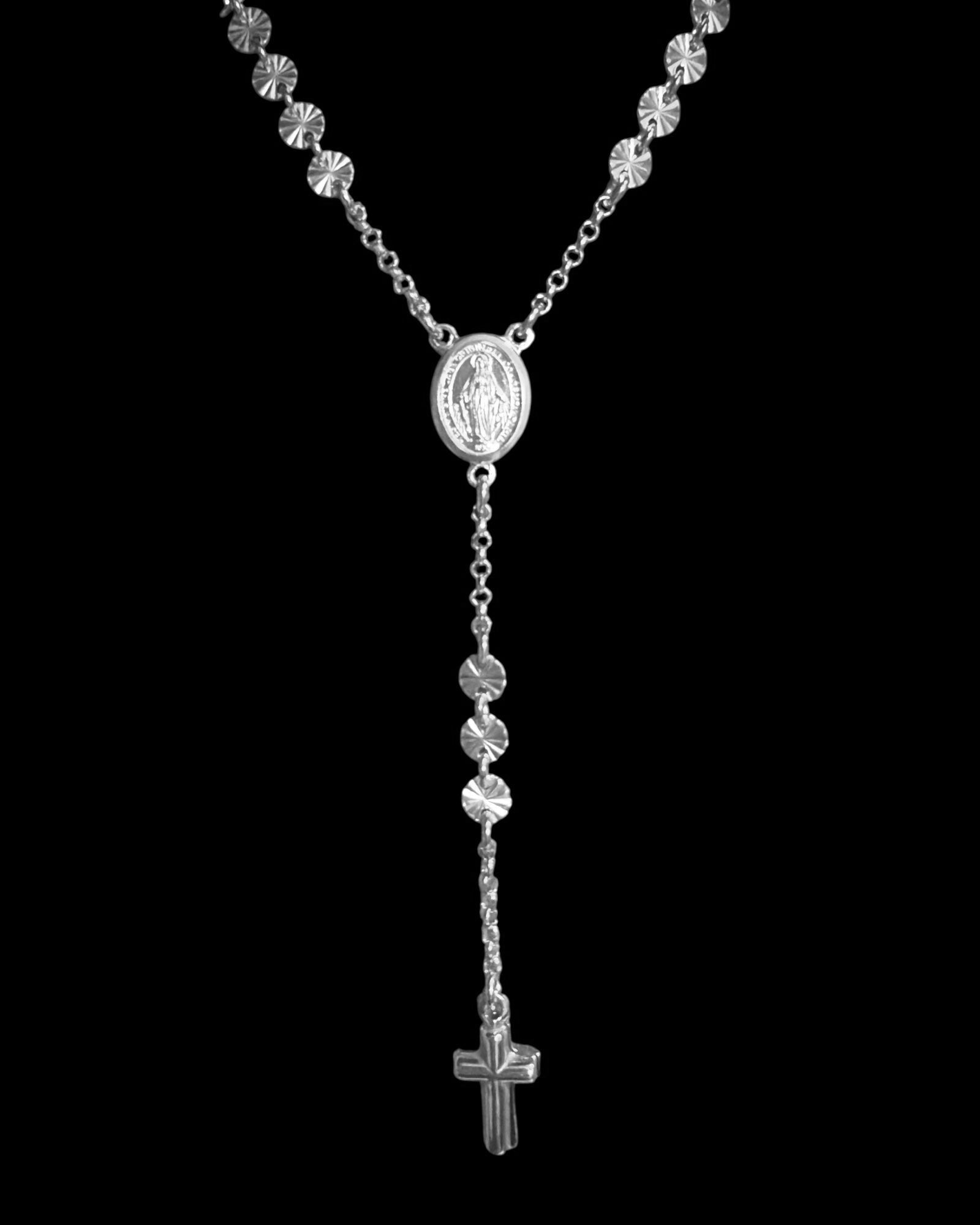 White Silver Rosary Necklace