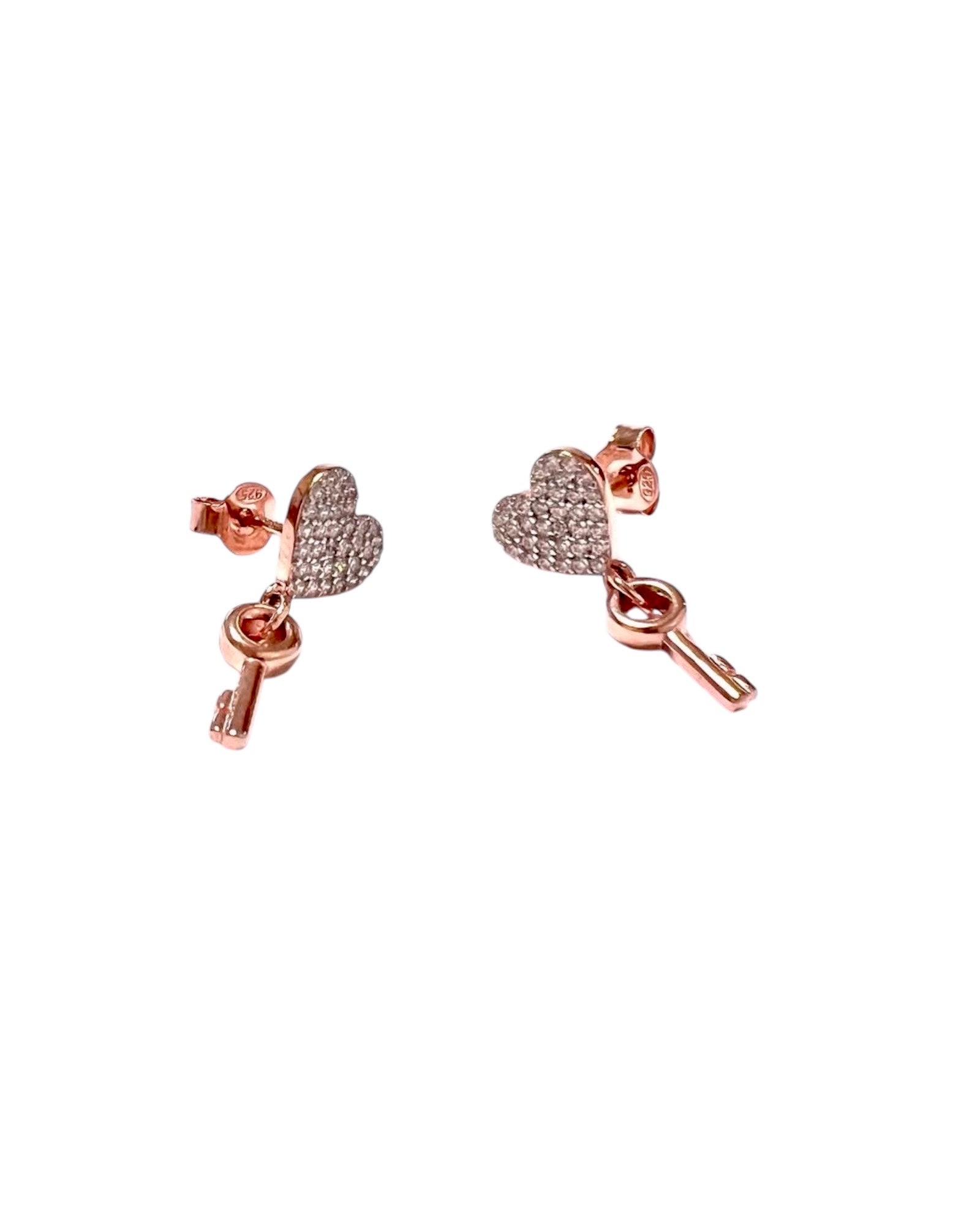 Pink Silver Heart Earrings