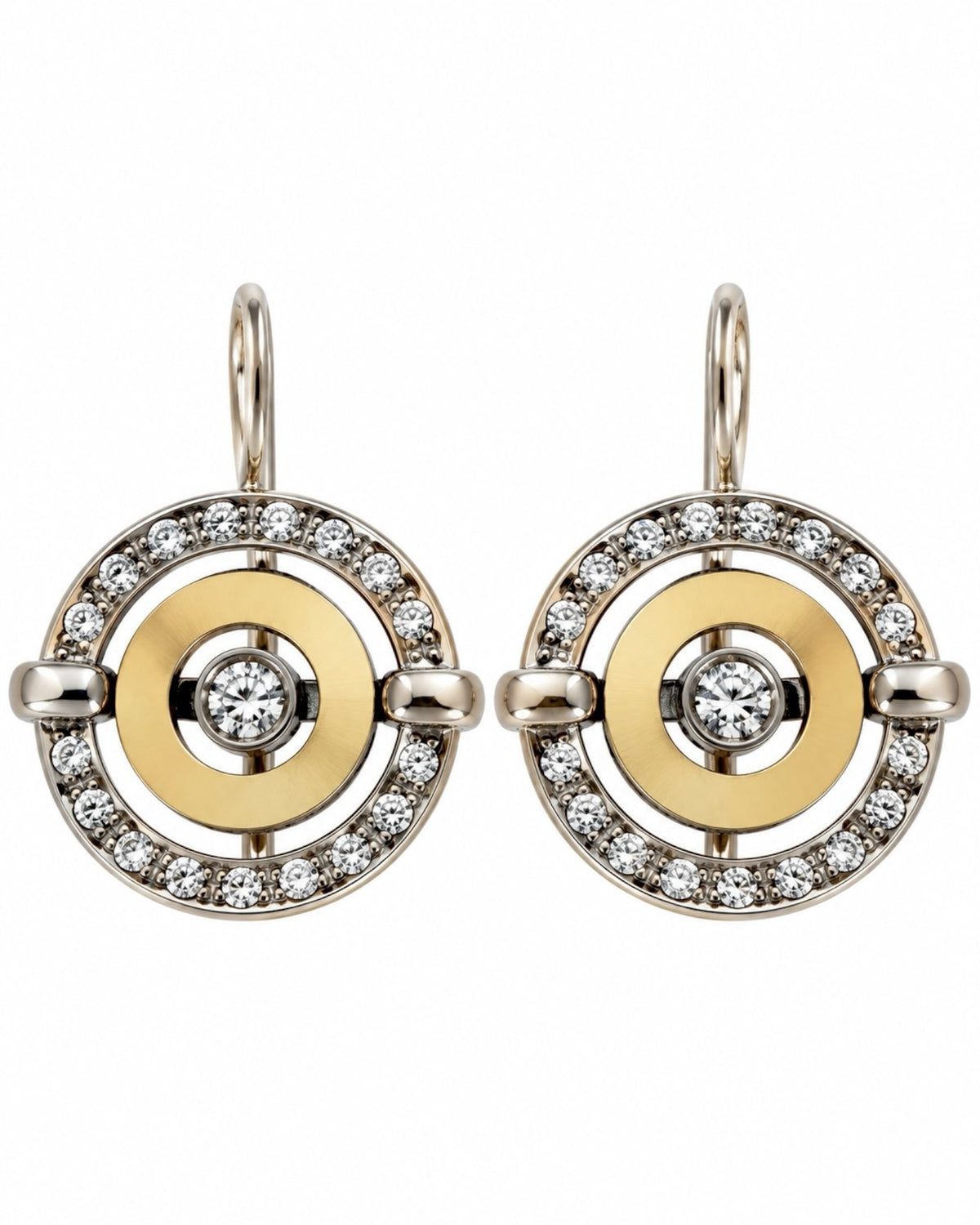 Snake earrings in silver and gold.
