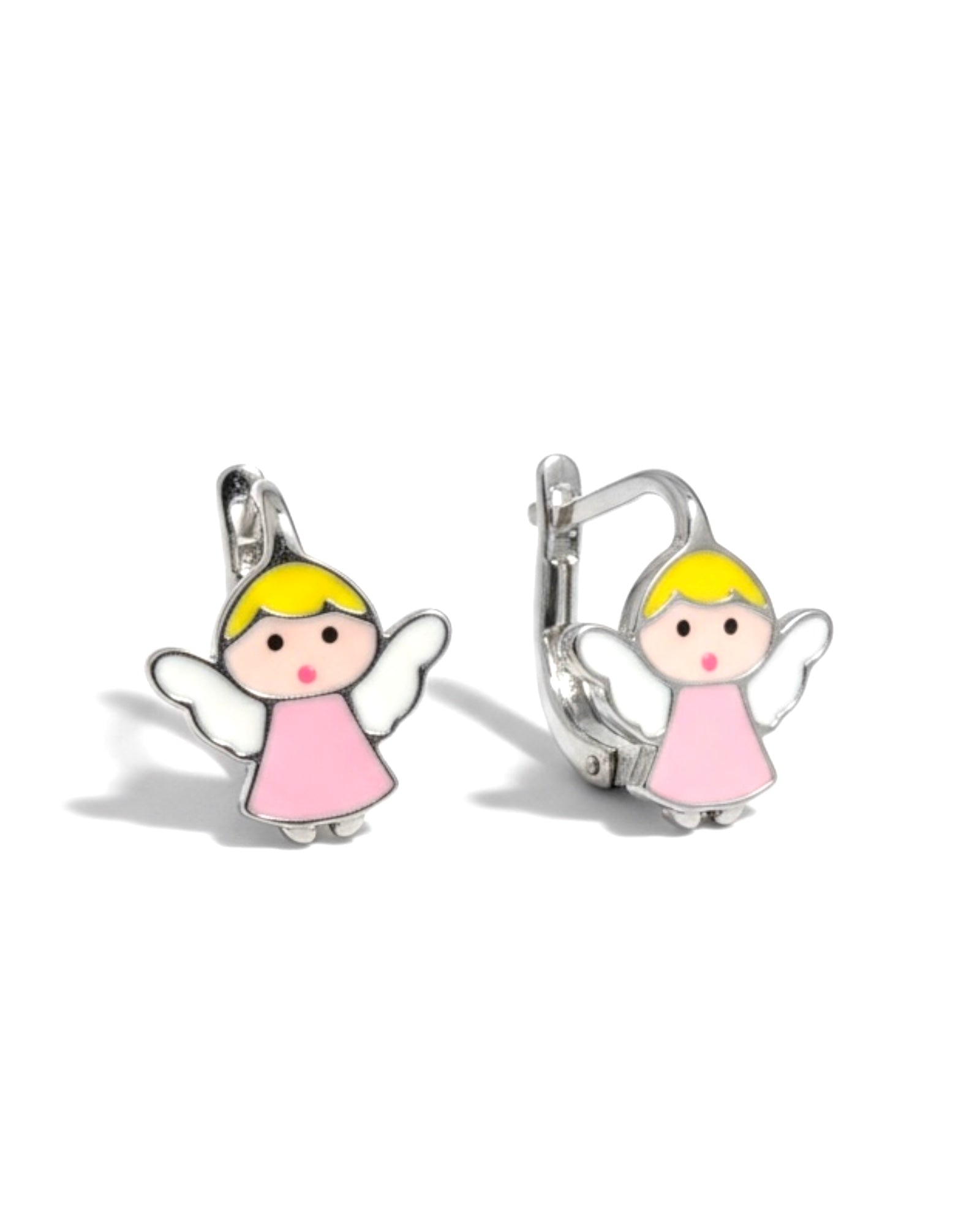 Children's Pink Angel Earrings in Silver (with Hook)