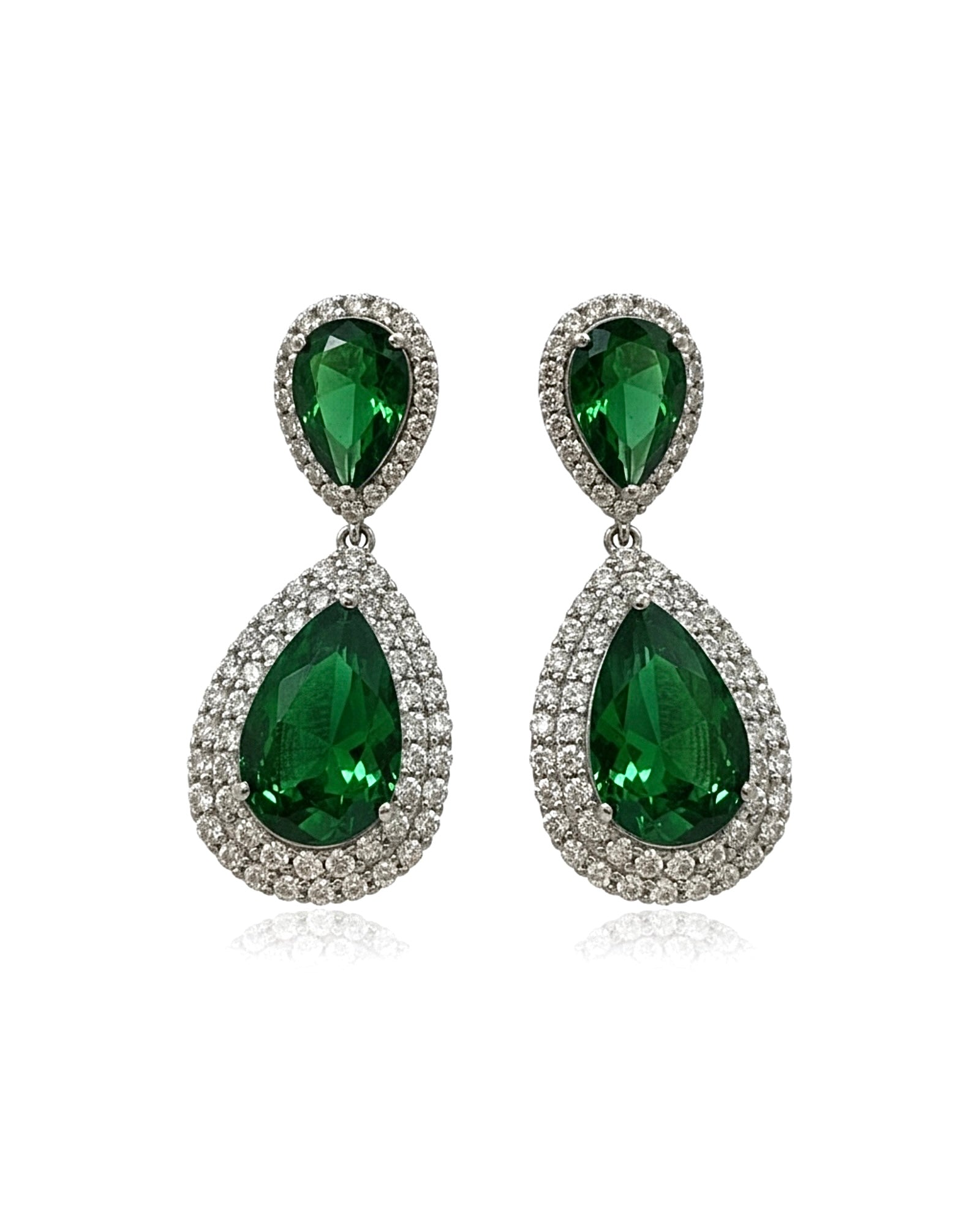 Teardrop Earrings with Green Stones in Silver