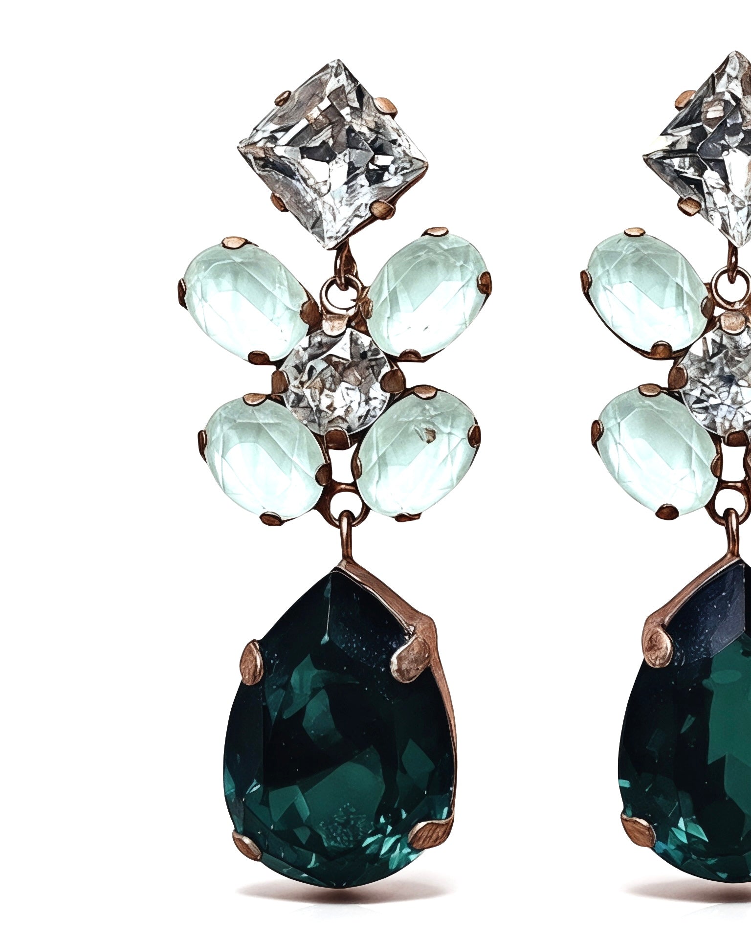 Green and Rose Silver Earrings