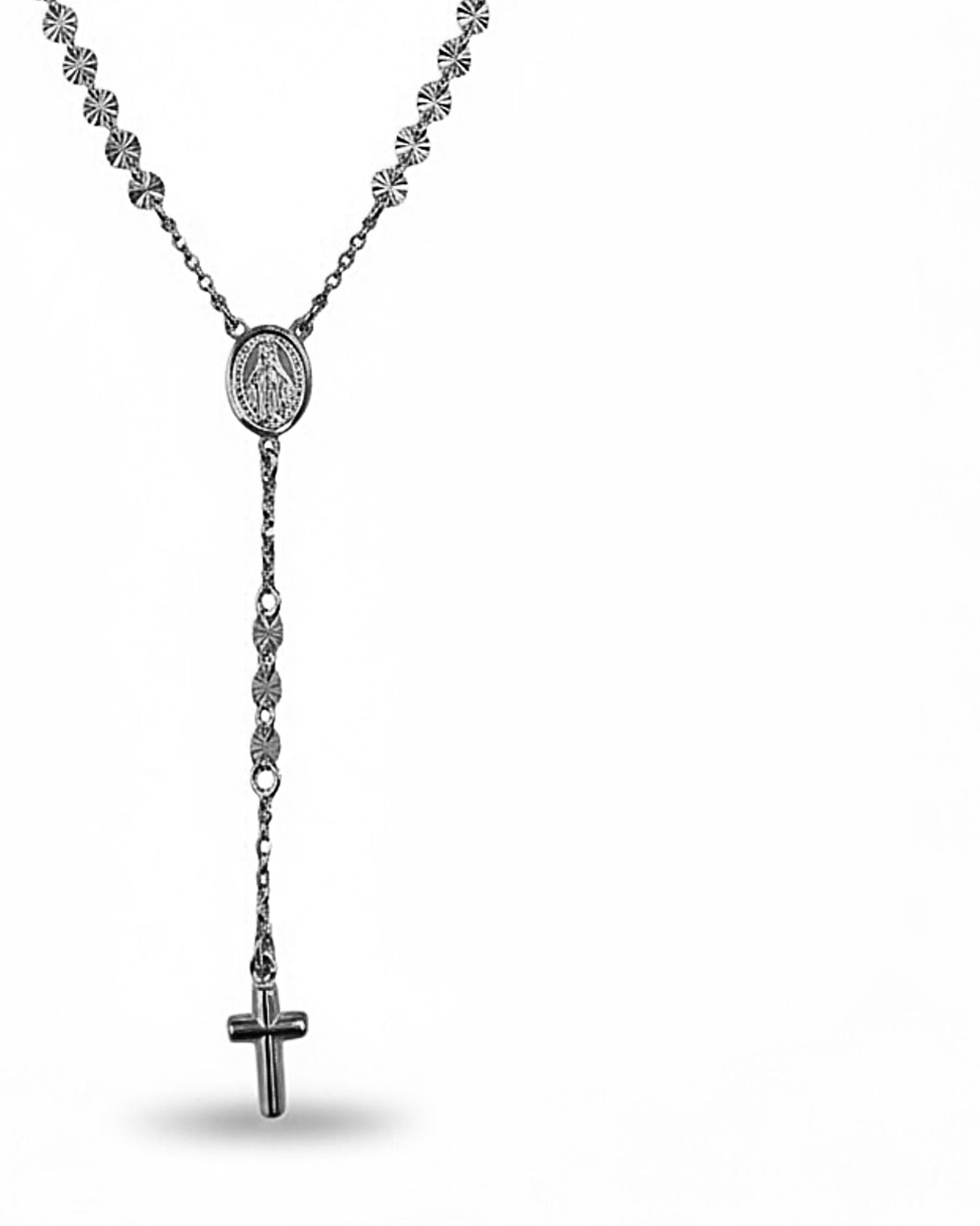 White Silver Rosary Necklace
