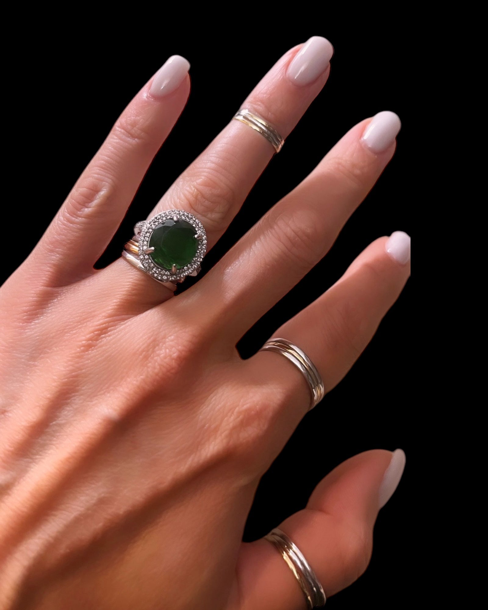 Green Color Ring in Silver