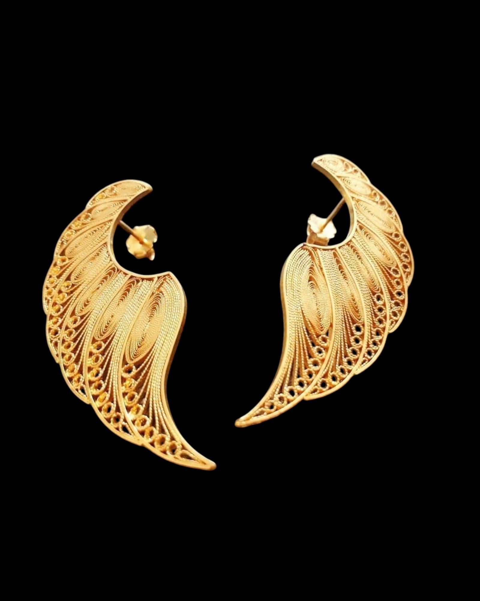 Filigree Wings Earrings in Gold Plated Silver