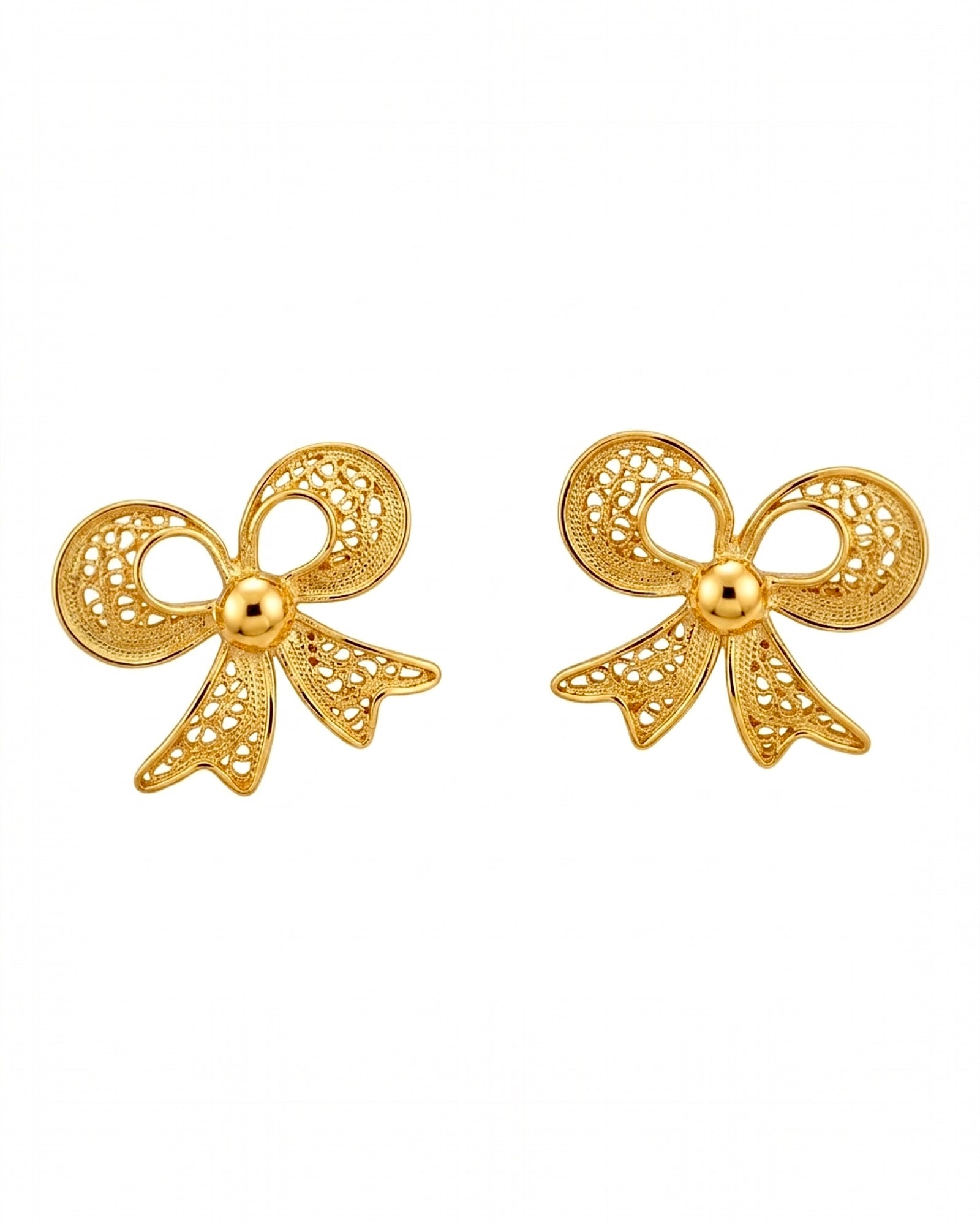 Gold-plated silver filigree bow earrings
