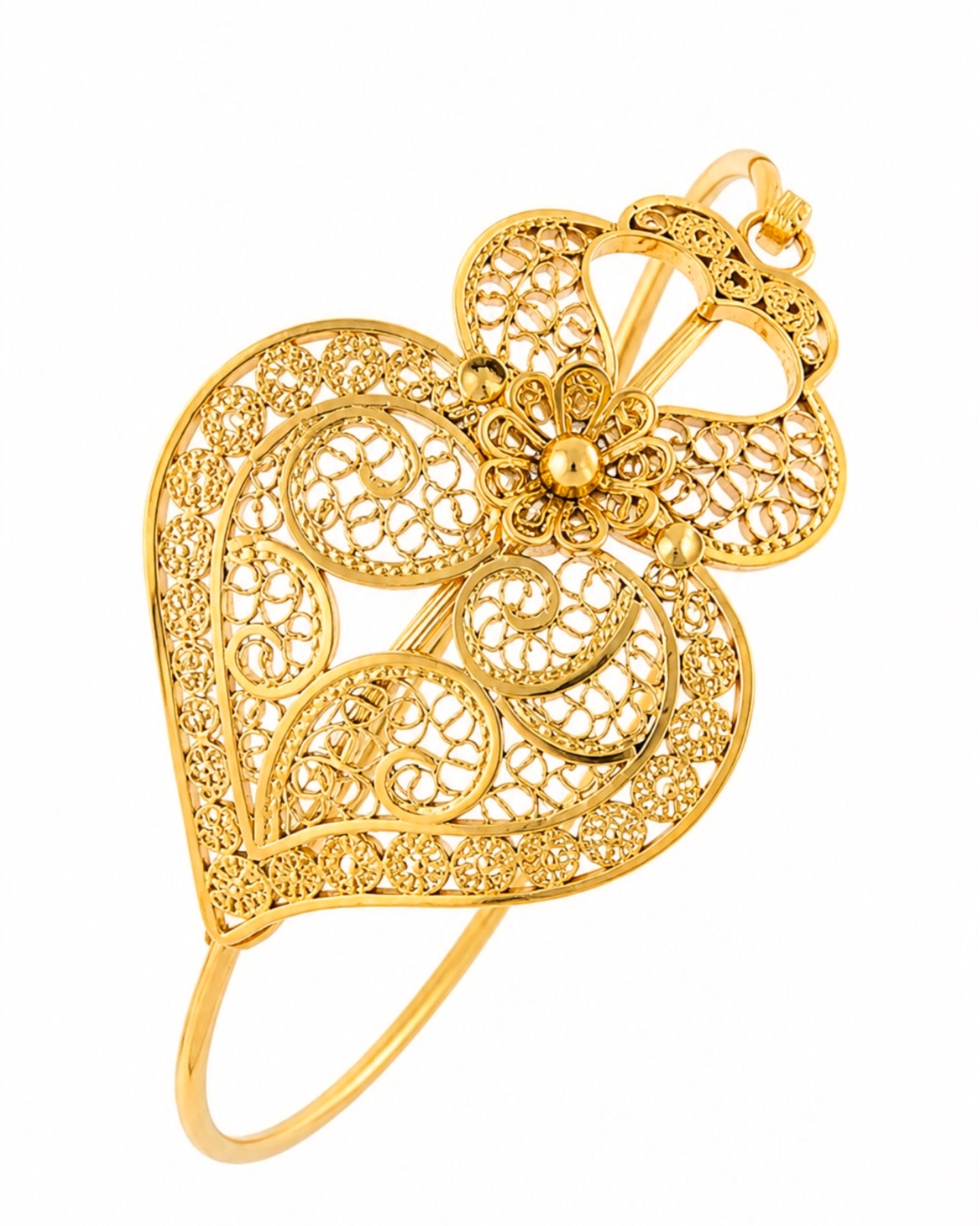 Viana Heart Bracelet in Filigree and Gilded Silver