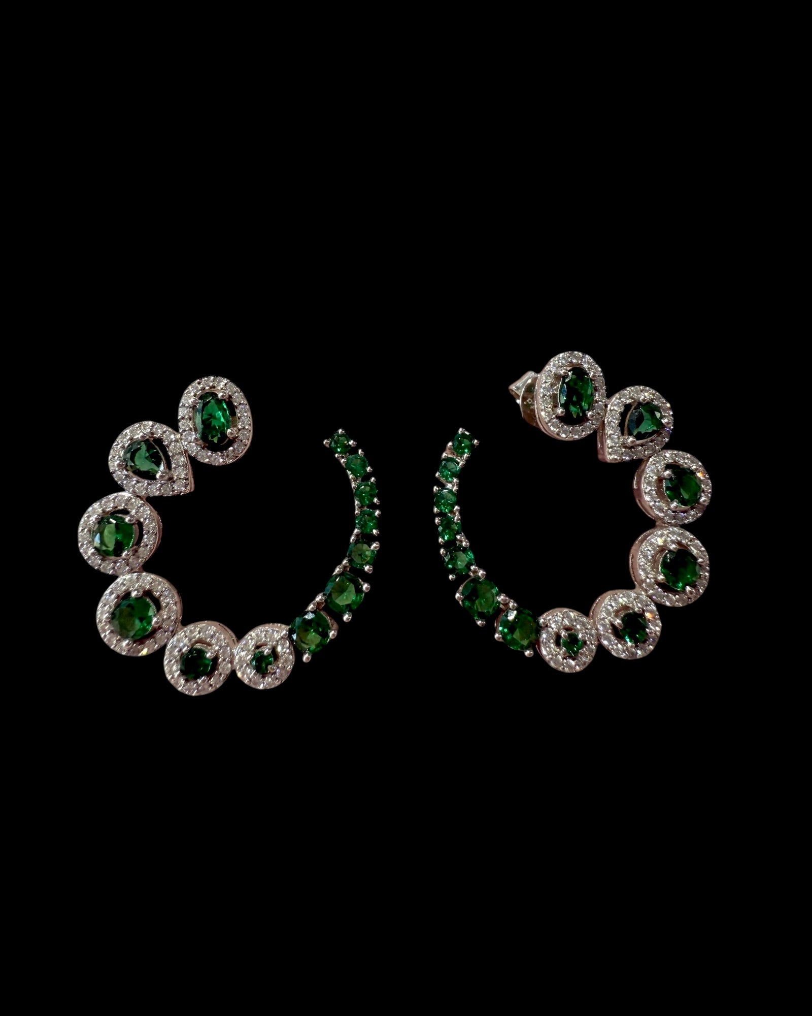 Green Silver Earrings