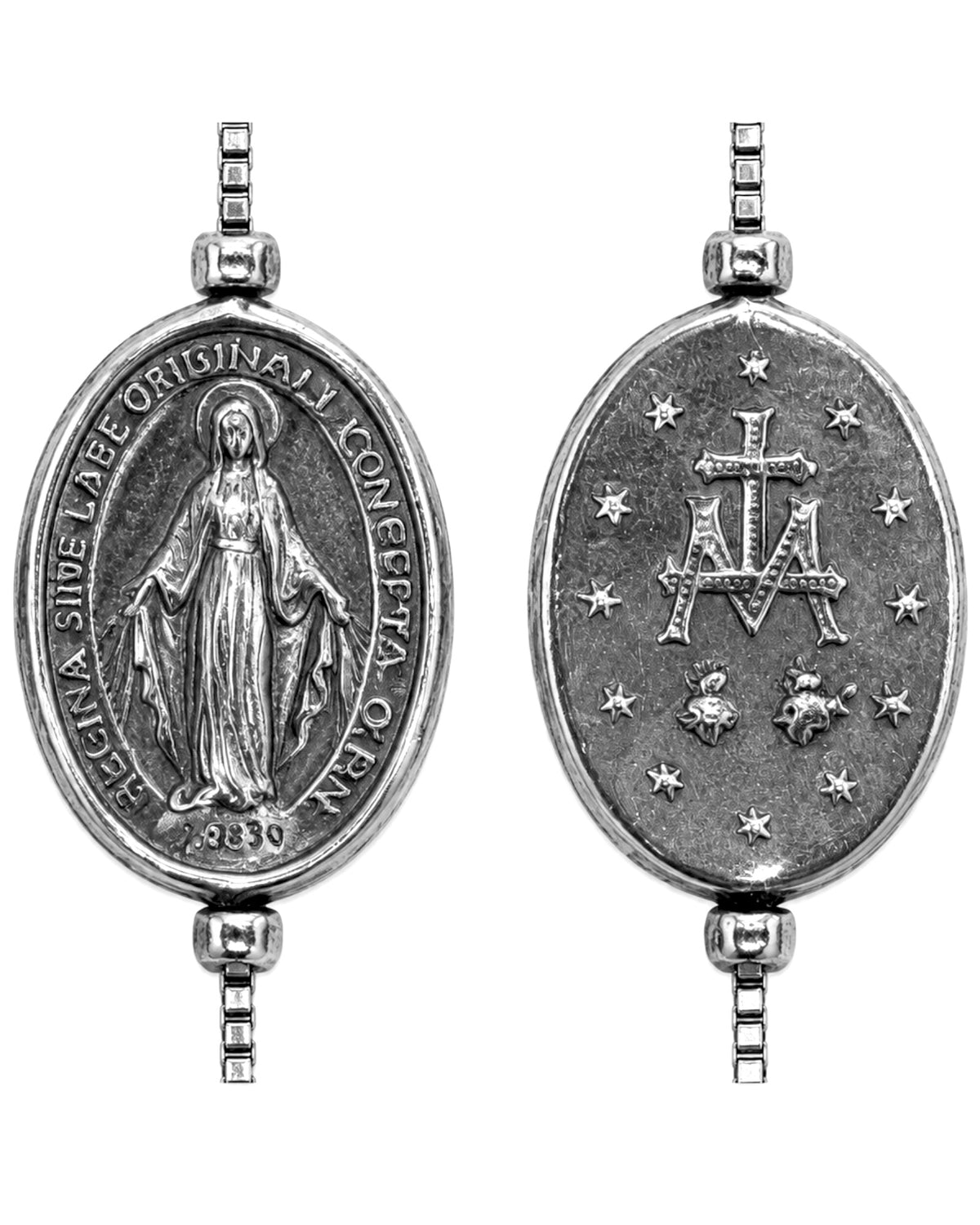 Pulseira com Sra. das Graças e Cruz em Prata