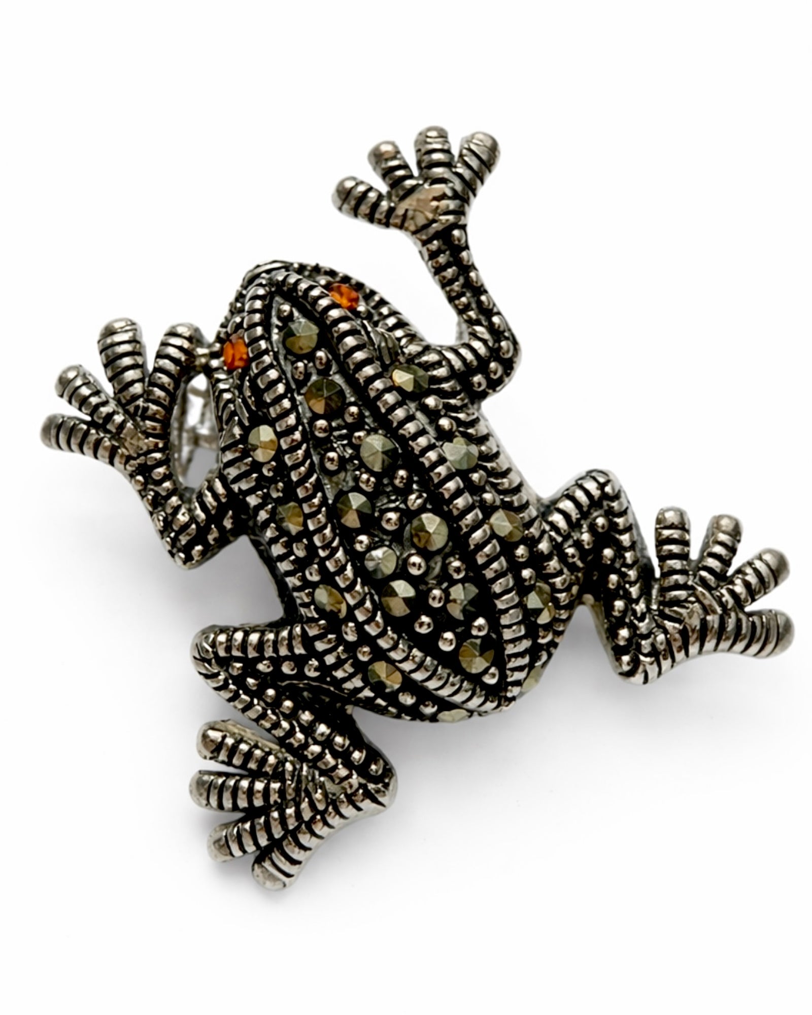 Frog safety pin with silver marcasite.
