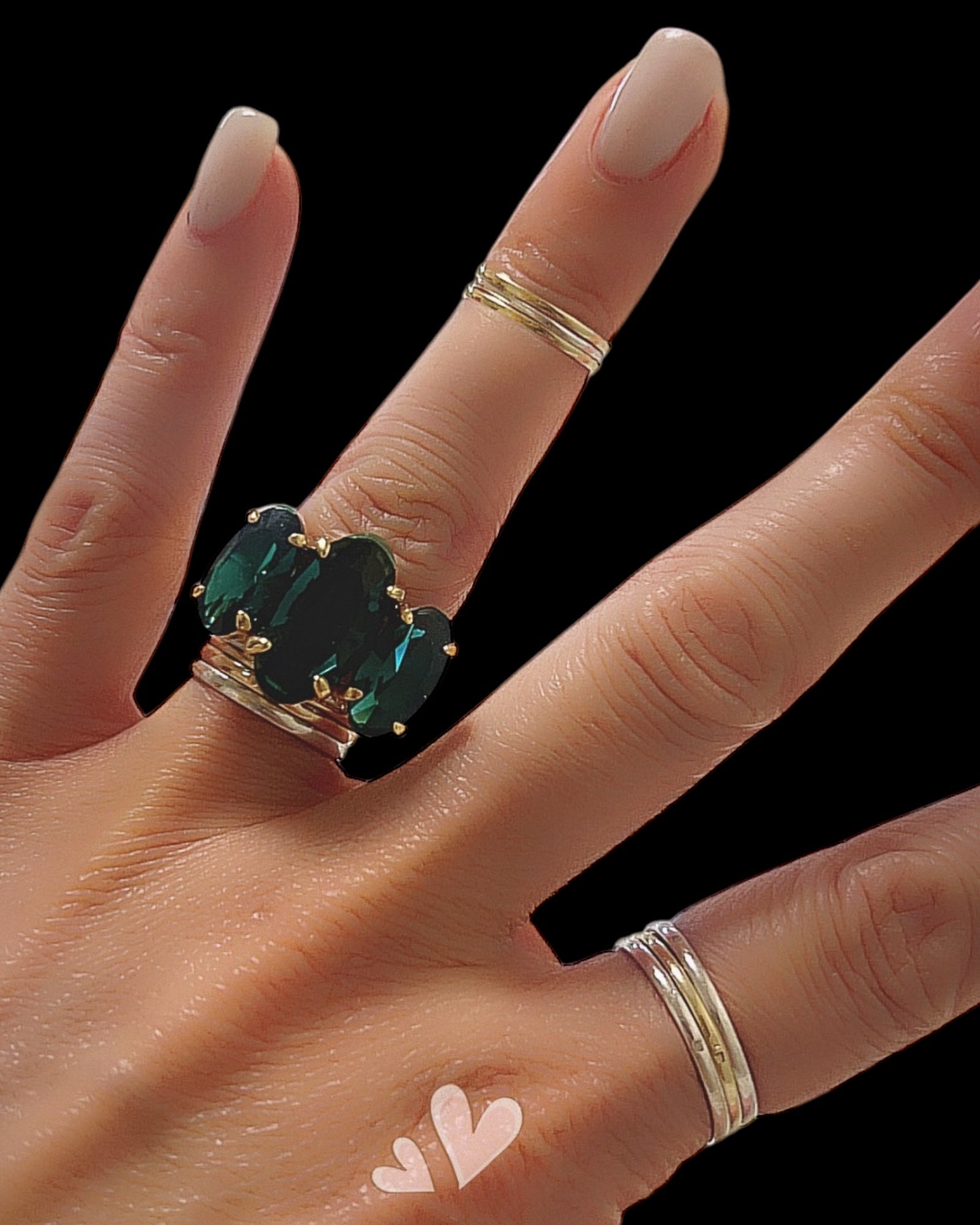 Green Ring in Gold Plated Silver