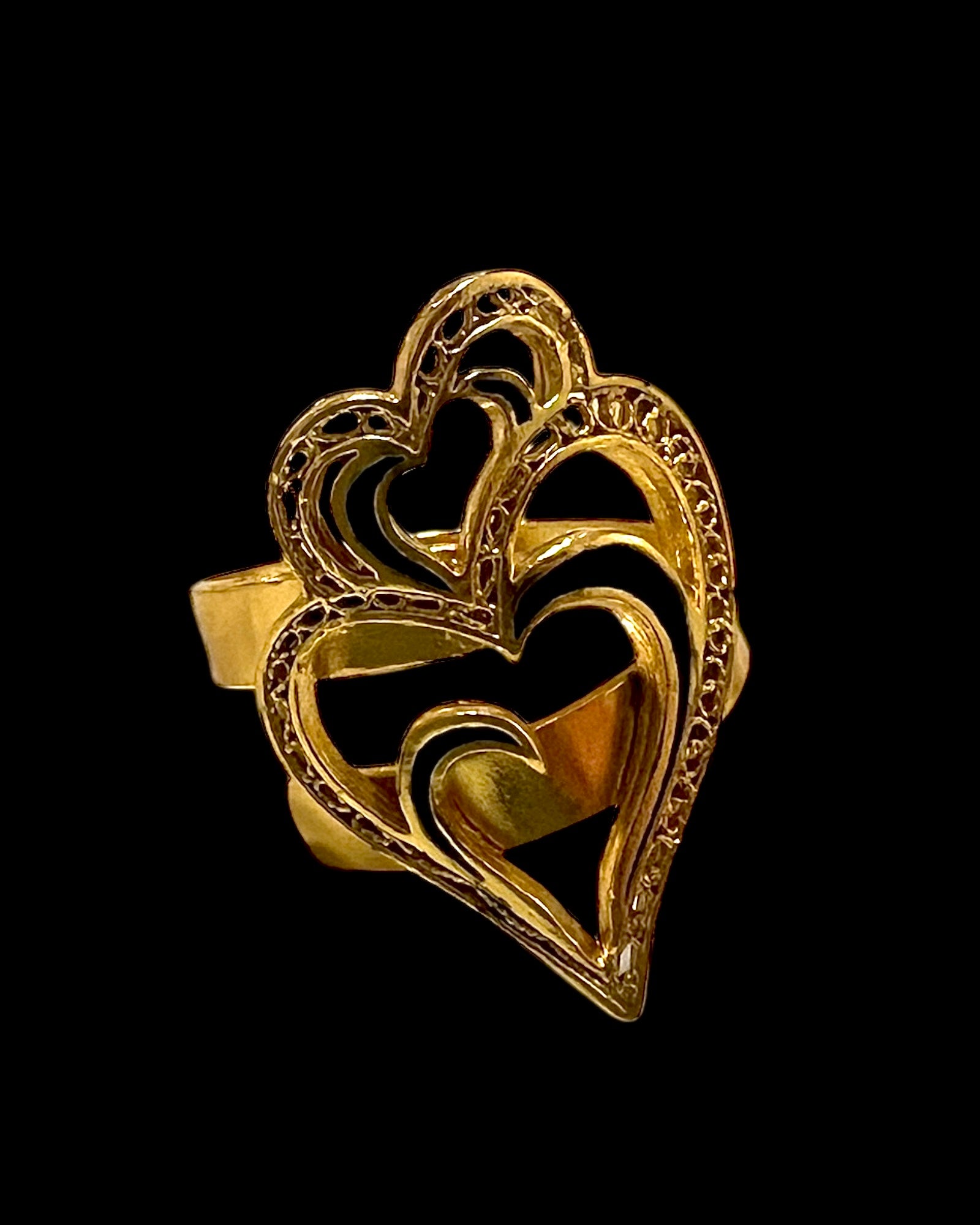 Viana is Love Heart Ring with Black Enamel on Gold Plated Silver
