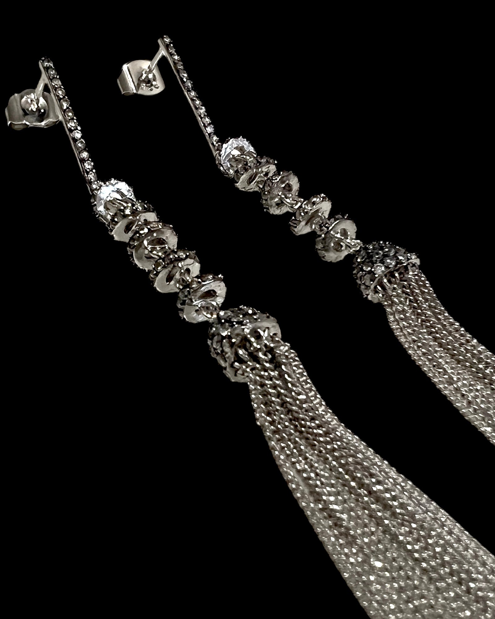 Long Earrings with Sphere Mesh in Silver