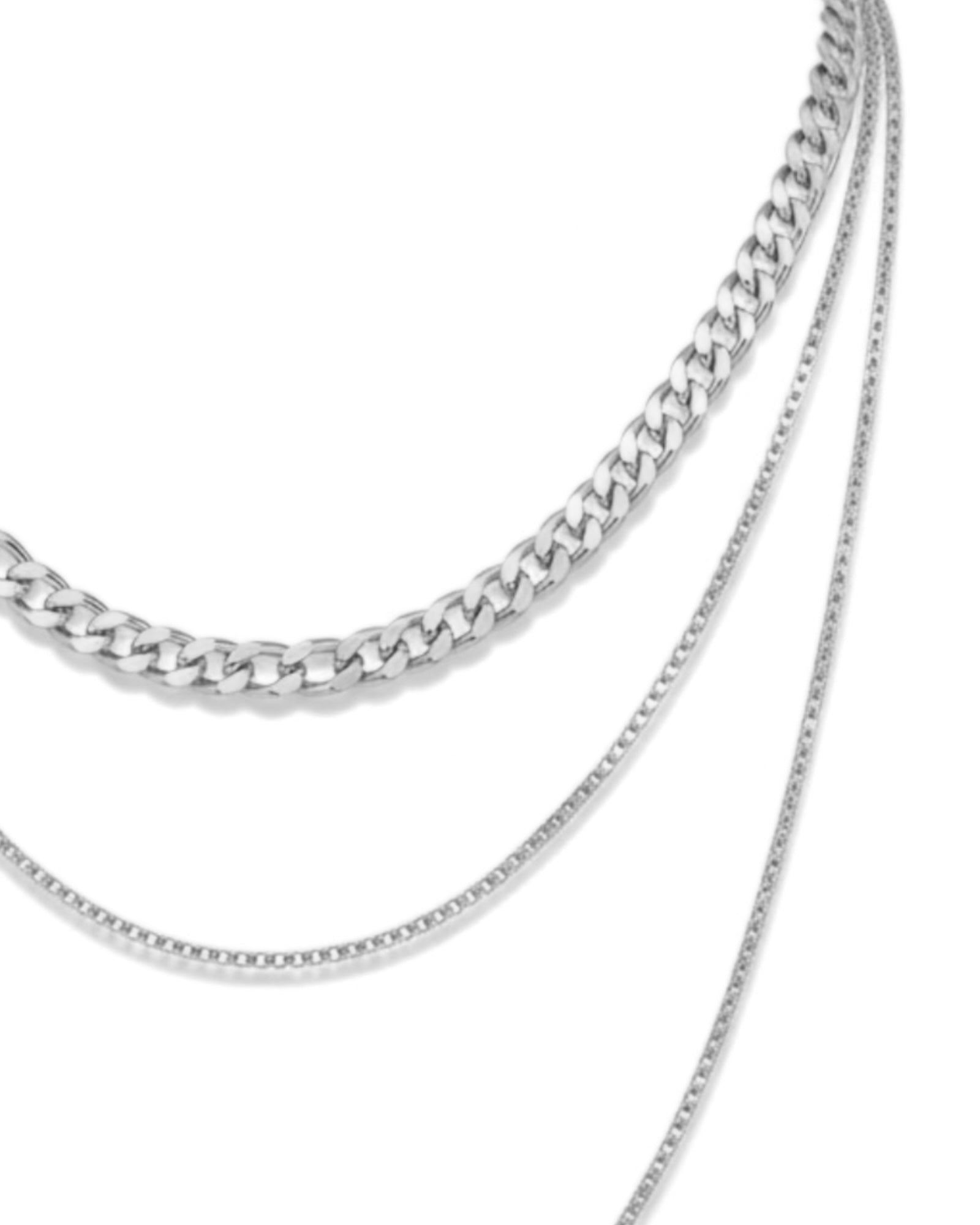 Colar Três Correntes em Prata Branca