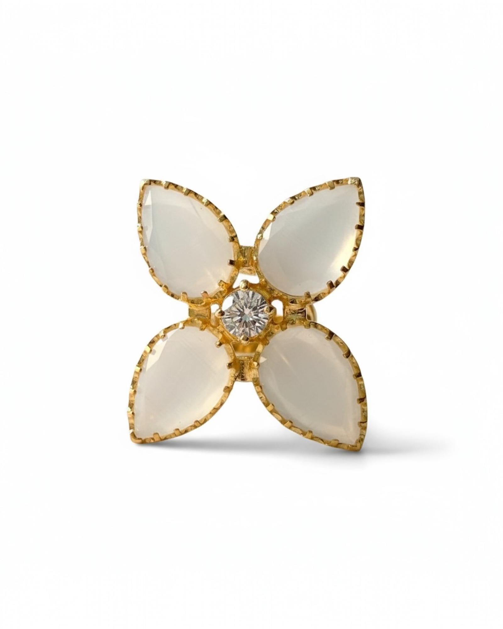 Milky White Flower Ring in Gold-Plated Silver