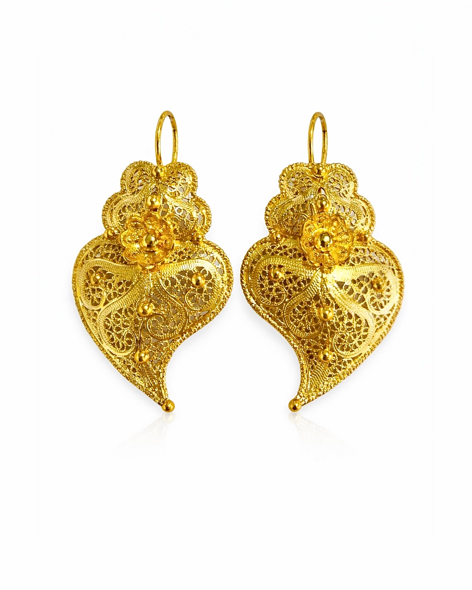 Brincos Coração de Viana em Prata Dourada