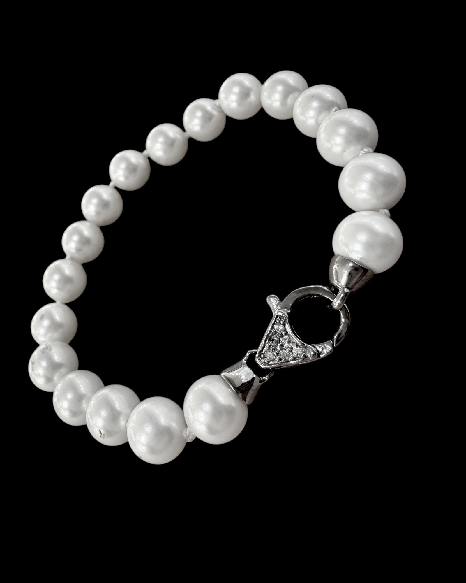 Pulseira Coração com Pérolas em Prata Branca