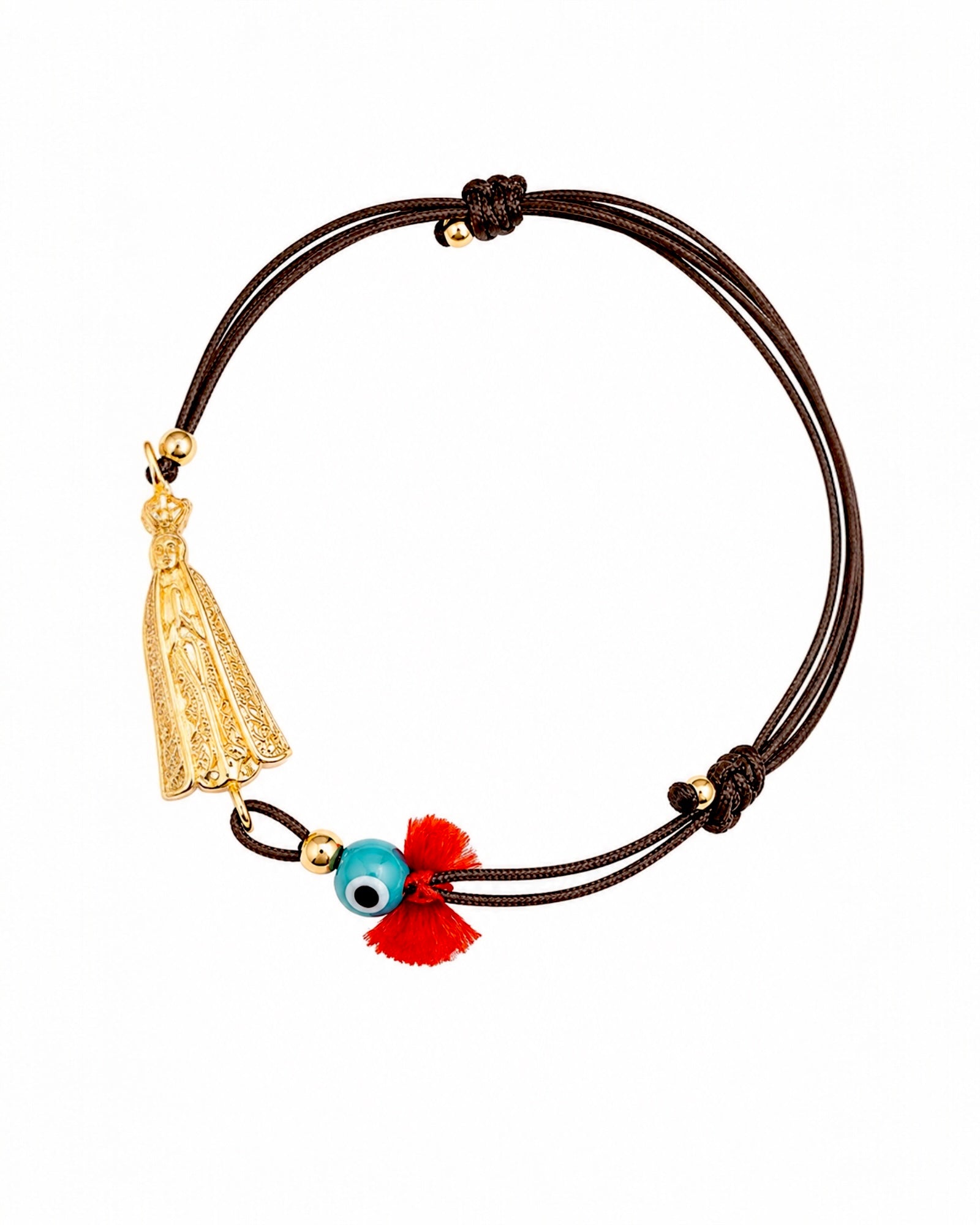 Pulseira Seda Nossa Senhora de Fátima em Prata Dourada