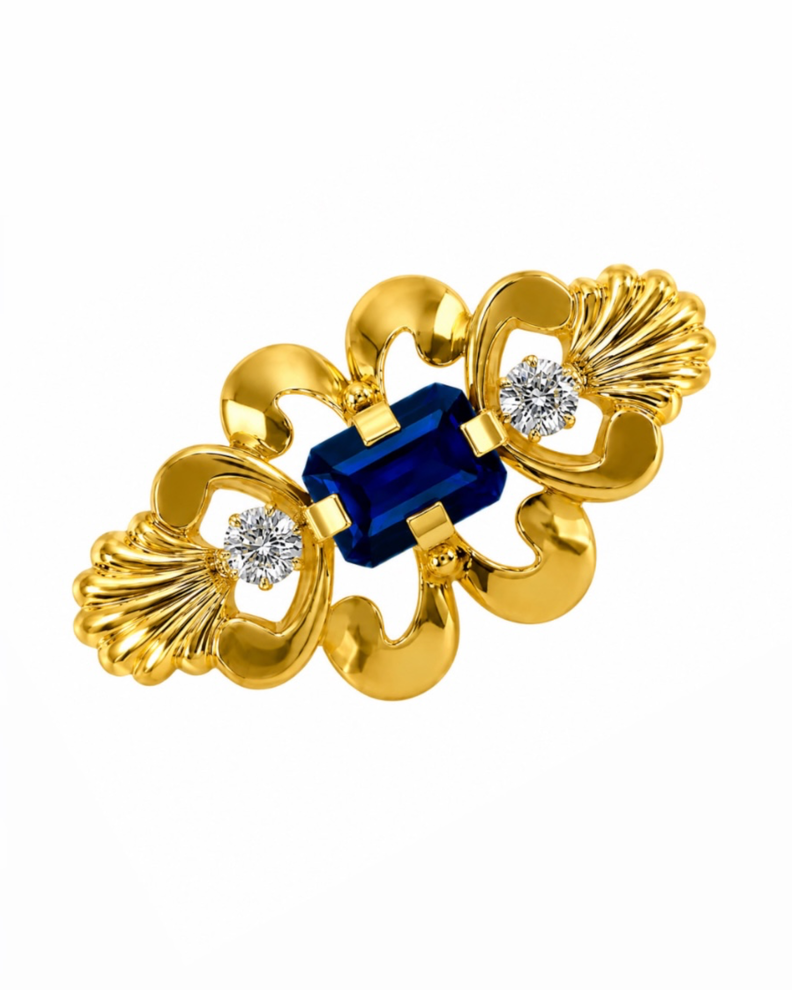 Baroque Blue Stone Pin in Gold-Plated Silver