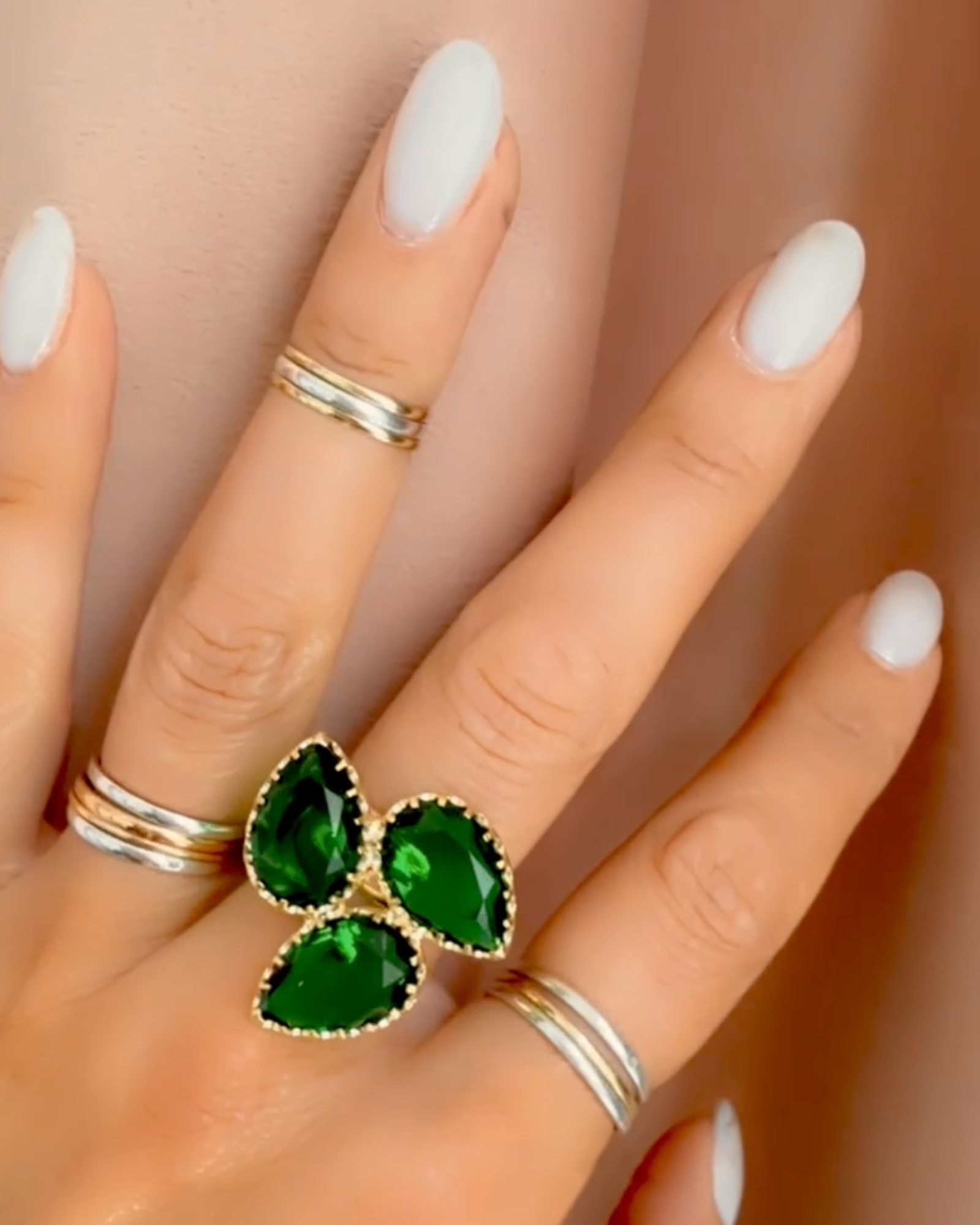 Red Stone Drop Ring in Gold Plated Silver