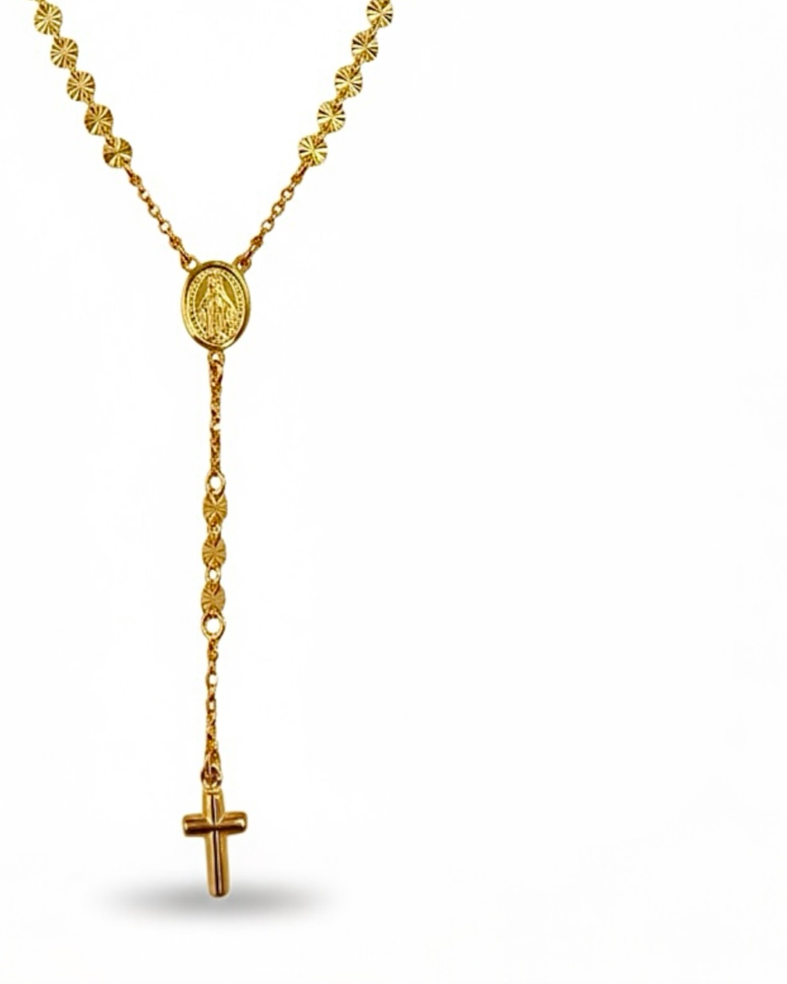 Colar Terço em Prata Dourada