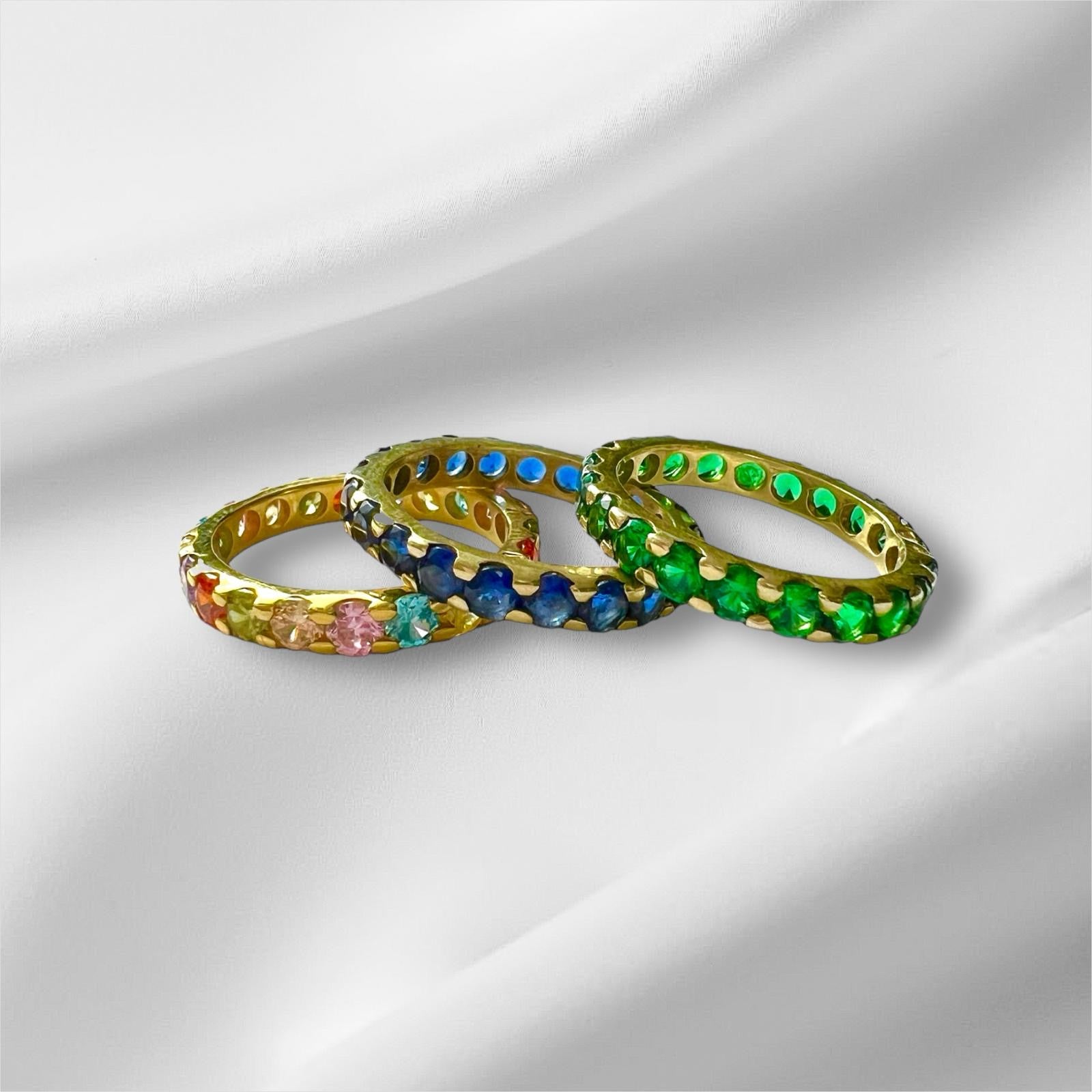 Green Ring in Gold Plated Silver