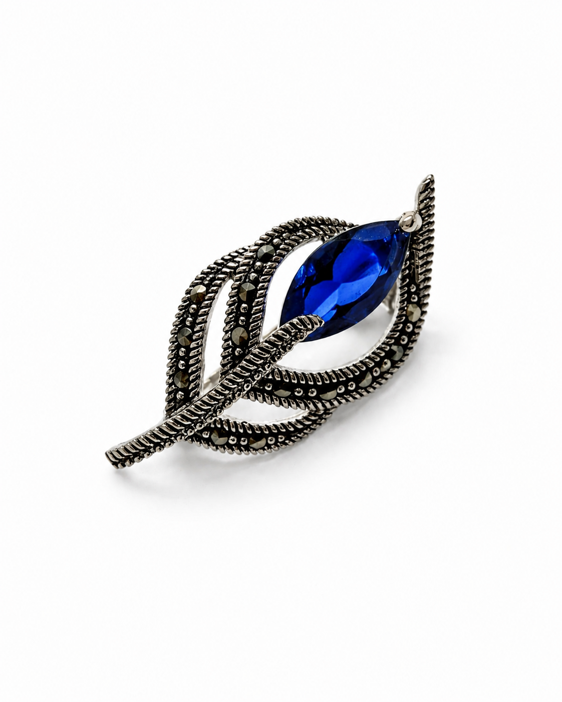 Alfinete / Medalha em Prata com Pedra Azul