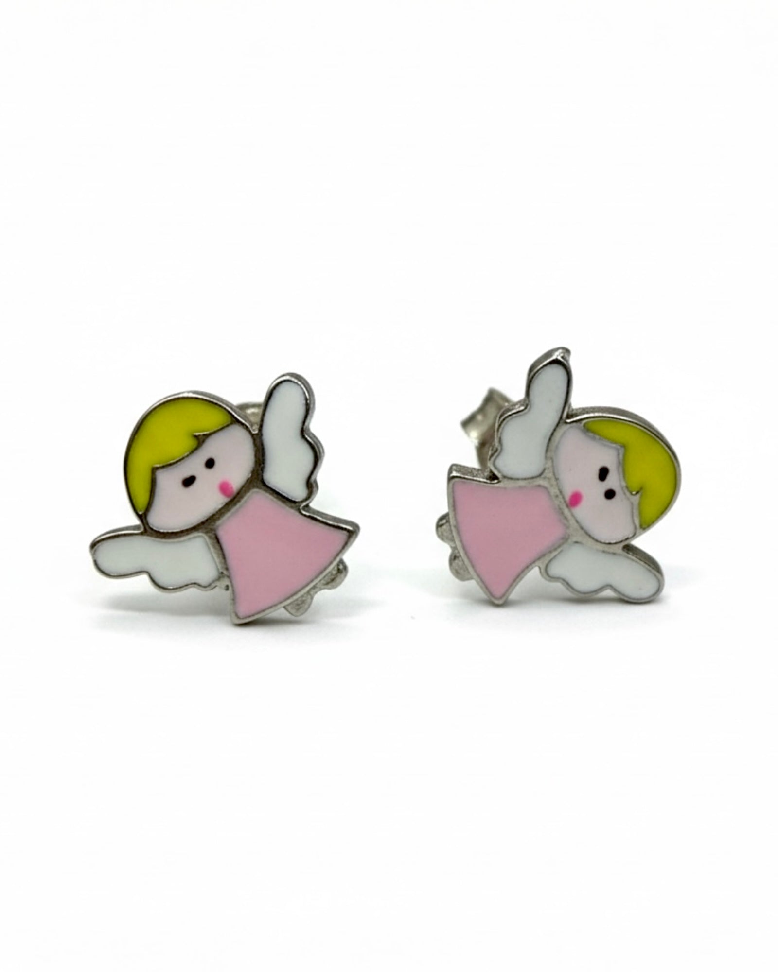 Pink Angel Earrings for Children in Silver